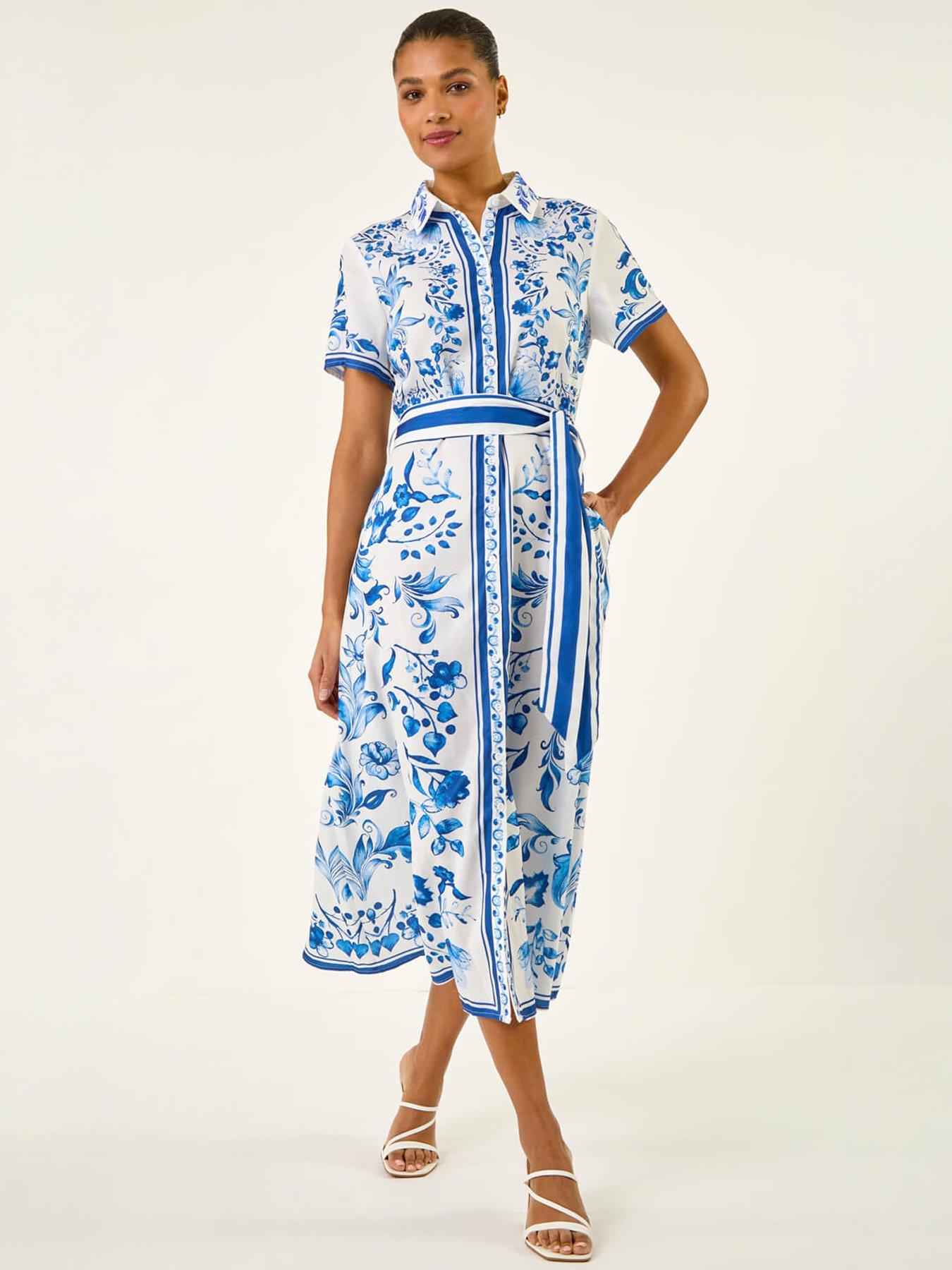 Image 1 of 5 of Roman Floral Border Print Collared Shirt Dress