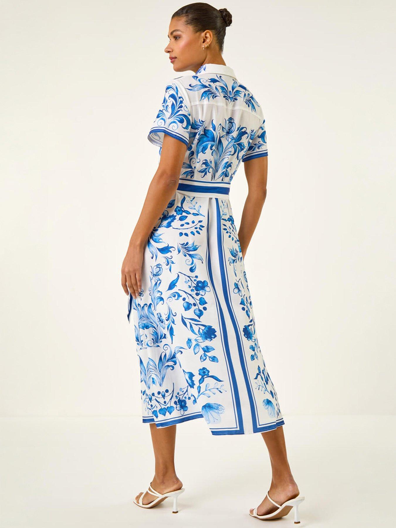 Image 2 of 5 of Roman Floral Border Print Collared Shirt Dress