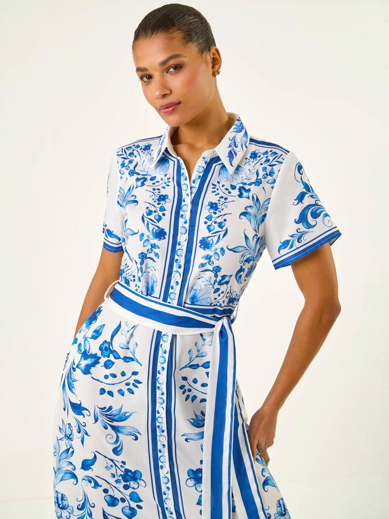 Image 3 of 5 of Roman Floral Border Print Collared Shirt Dress
