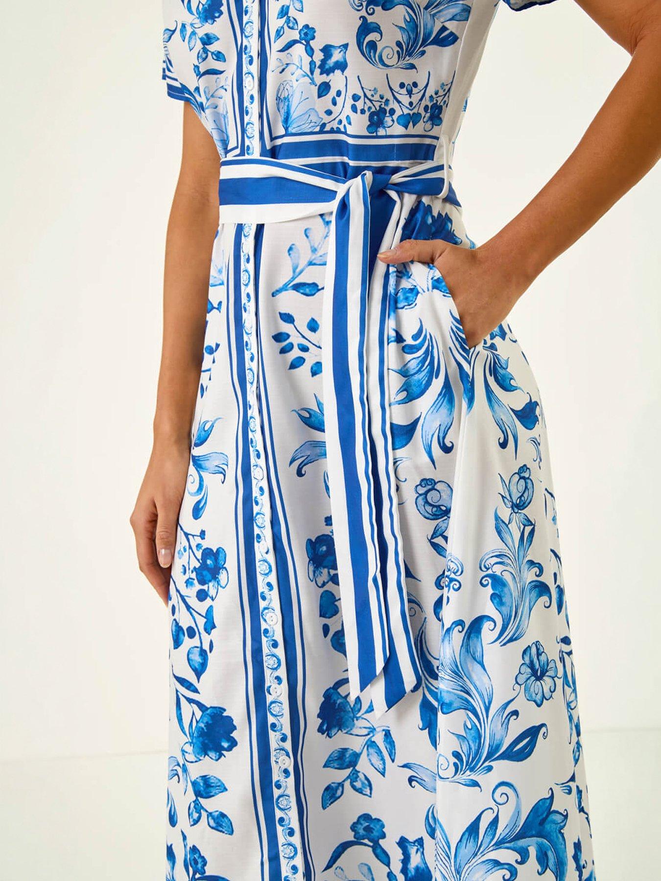 Image 4 of 5 of Roman Floral Border Print Collared Shirt Dress