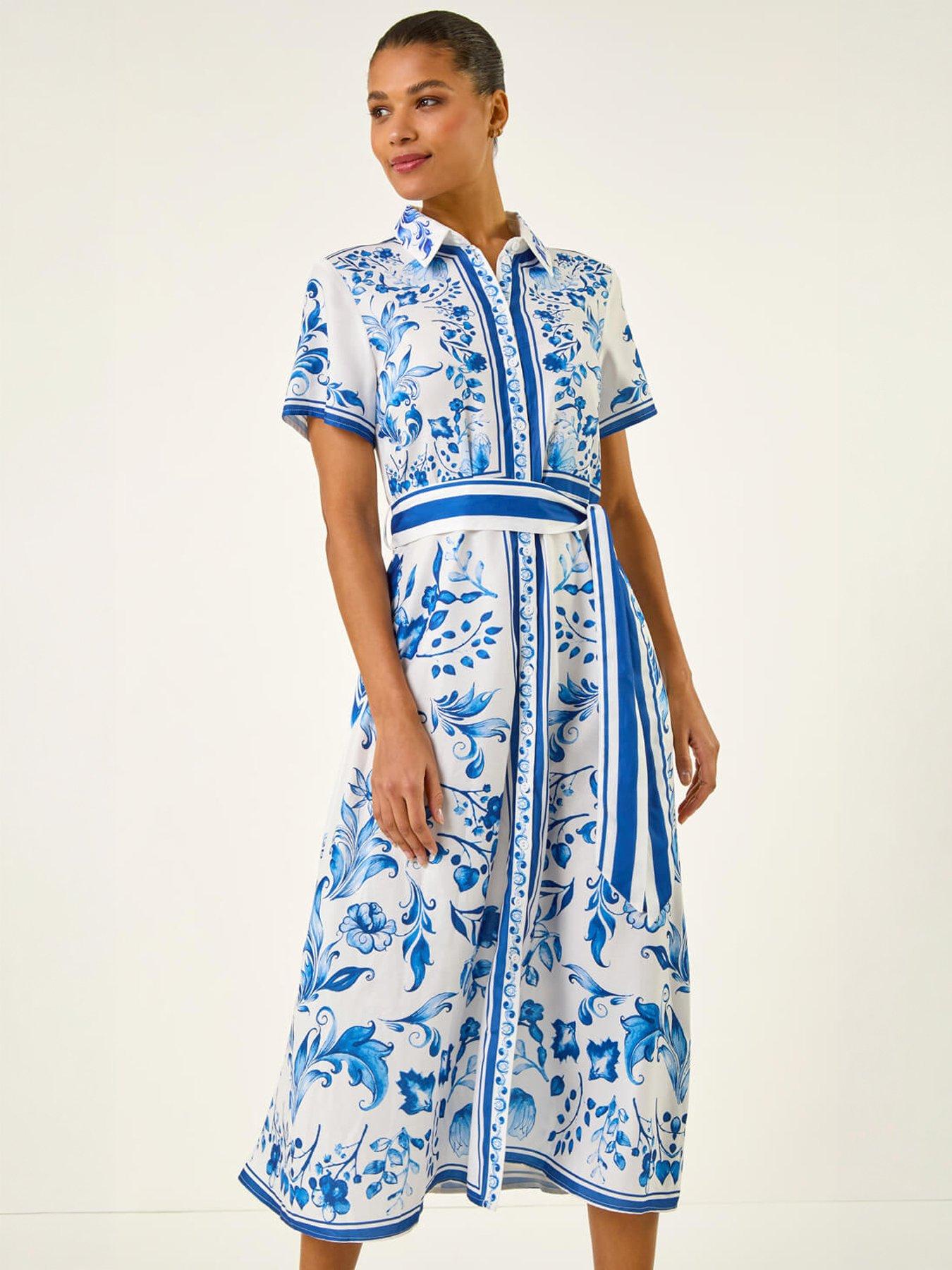 Image 5 of 5 of Roman Floral Border Print Collared Shirt Dress