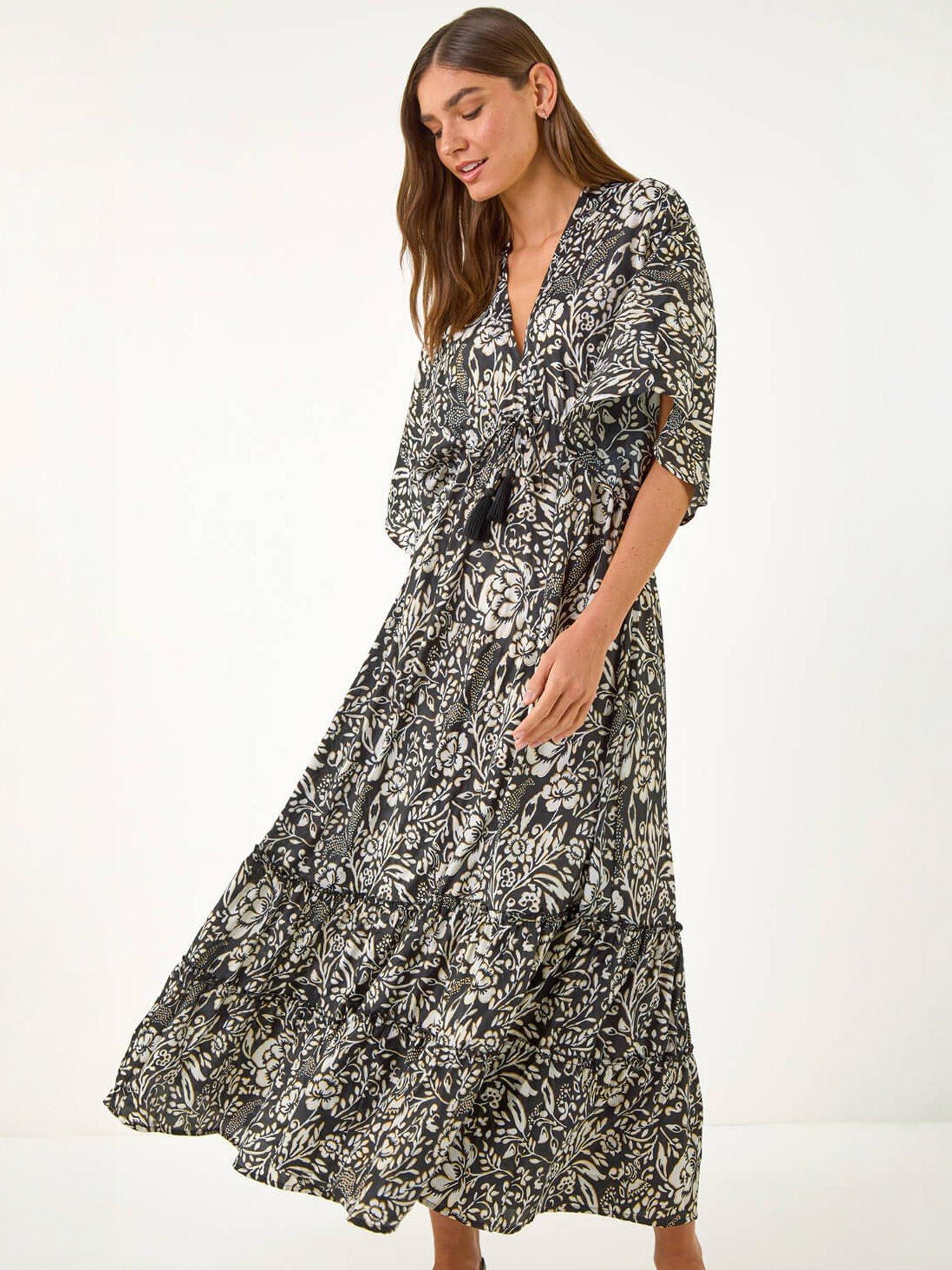 Roman Boho Floral Print V-Neck Maxi Dress