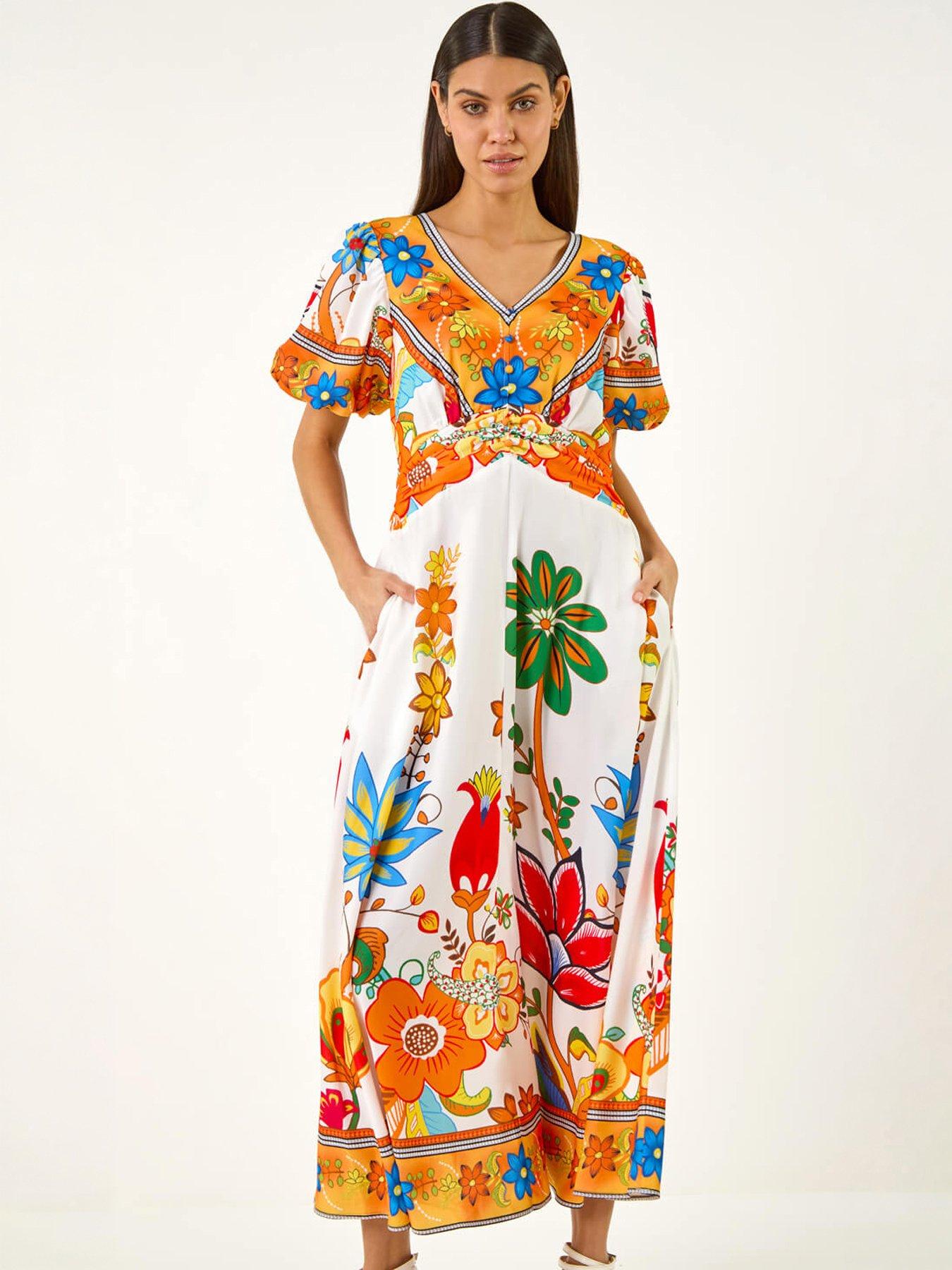 Roman Floral Border Midi Dress