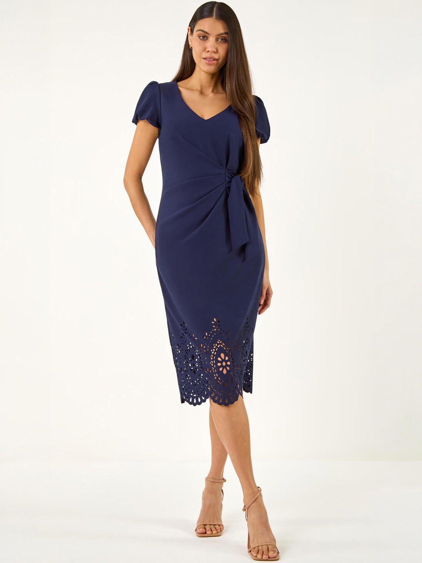 Roman Laser Cute Hem Tie Waist Dress, Navy, Size 12, Women