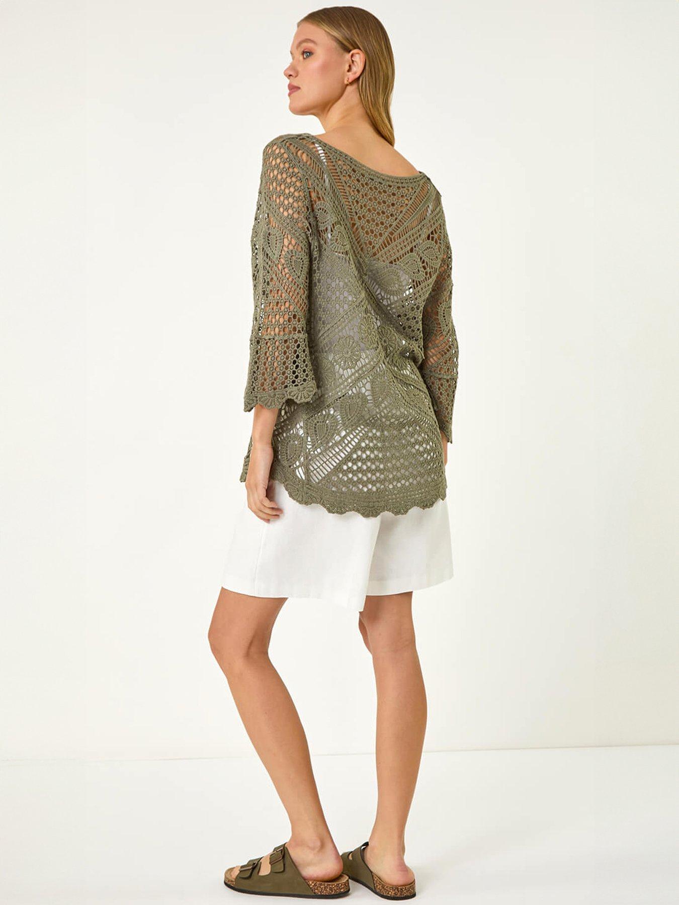 Image 2 of 5 of Roman Crochet Lace V-Neck Open Knit