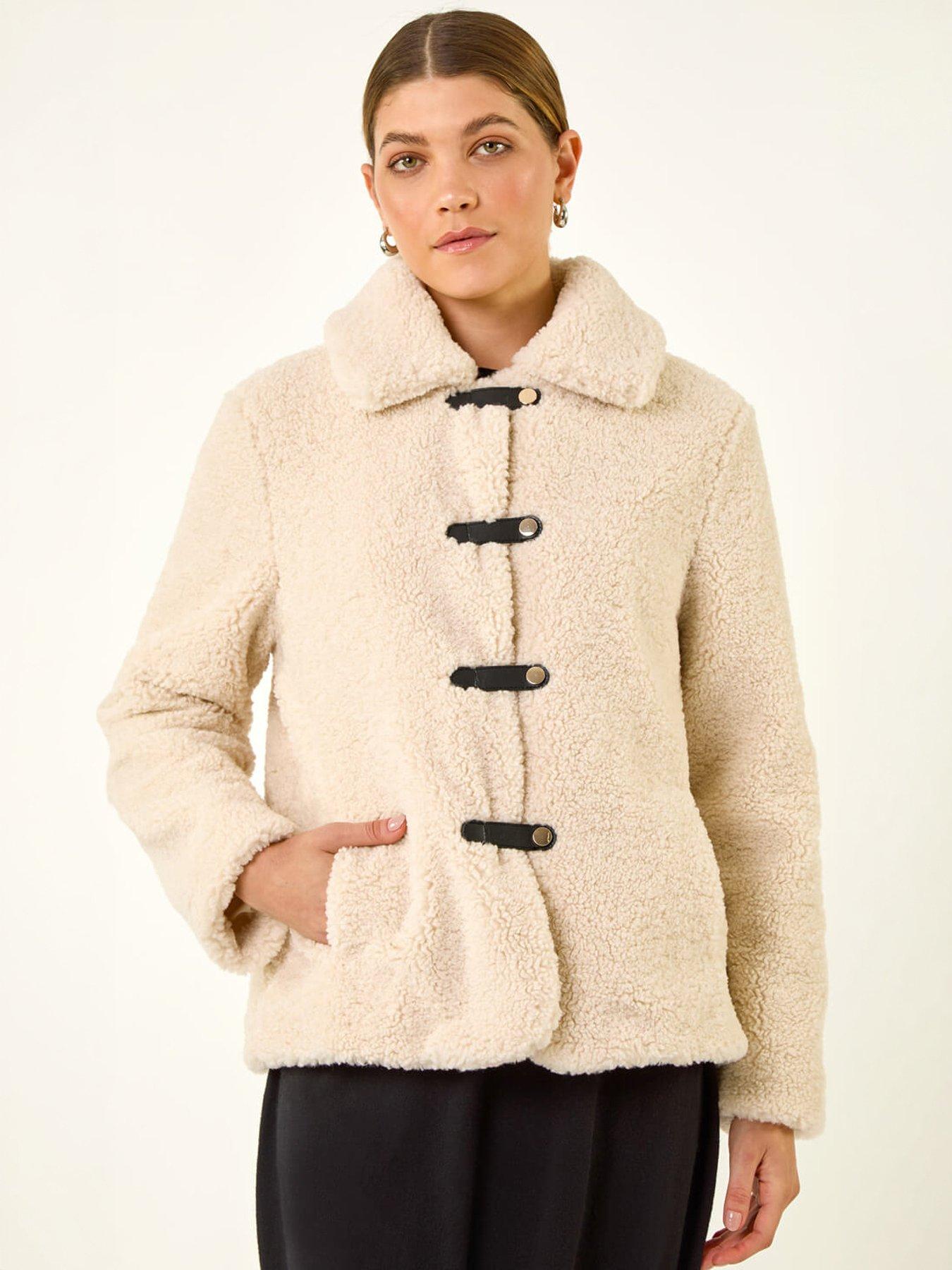 Roman Textured Borg Collared Jacket, Cream, Size 12, Women - Image 3