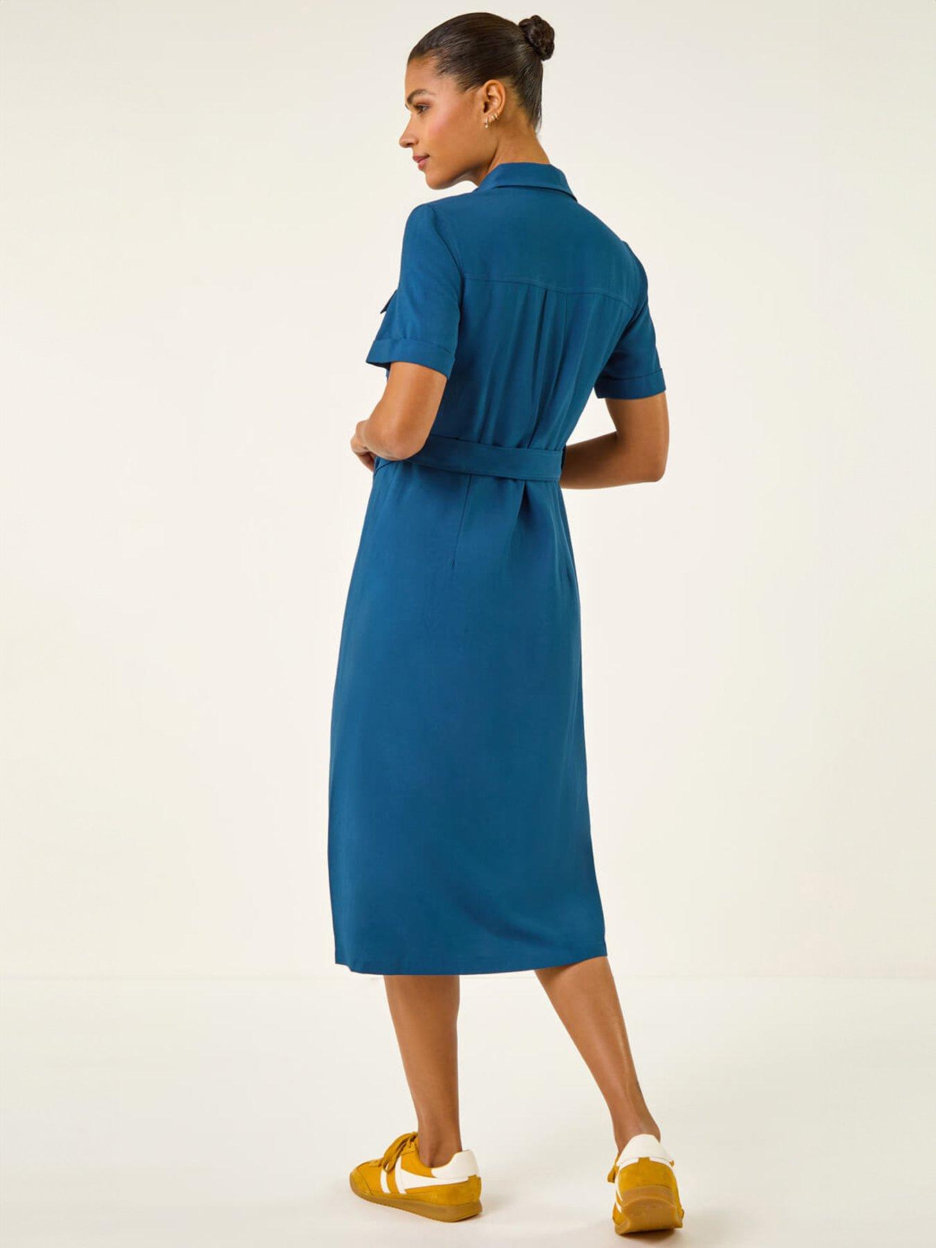 Image 2 of 5 of Roman Button Belted Collared Shirt Dress