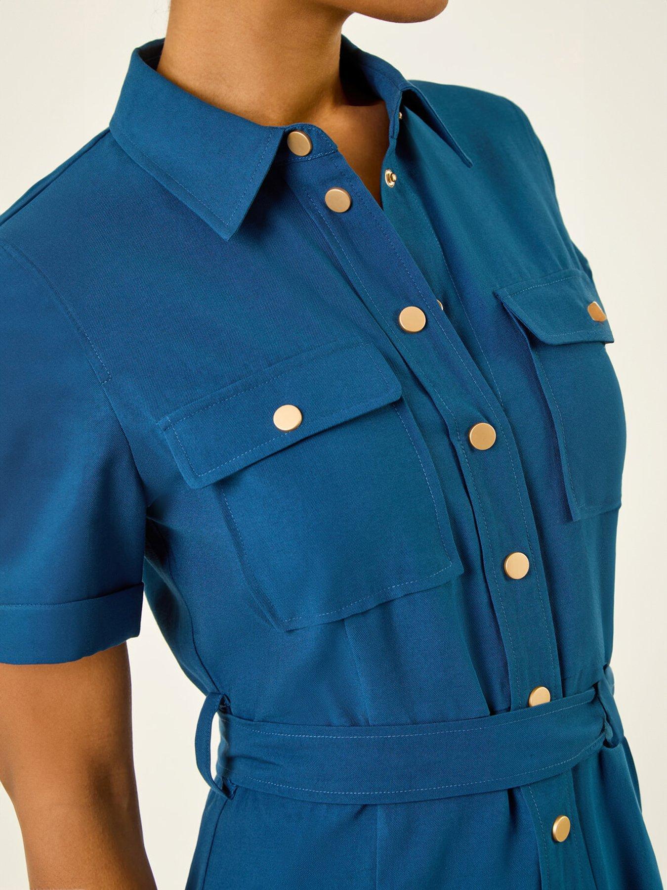 Image 5 of 5 of Roman Button Belted Collared Shirt Dress