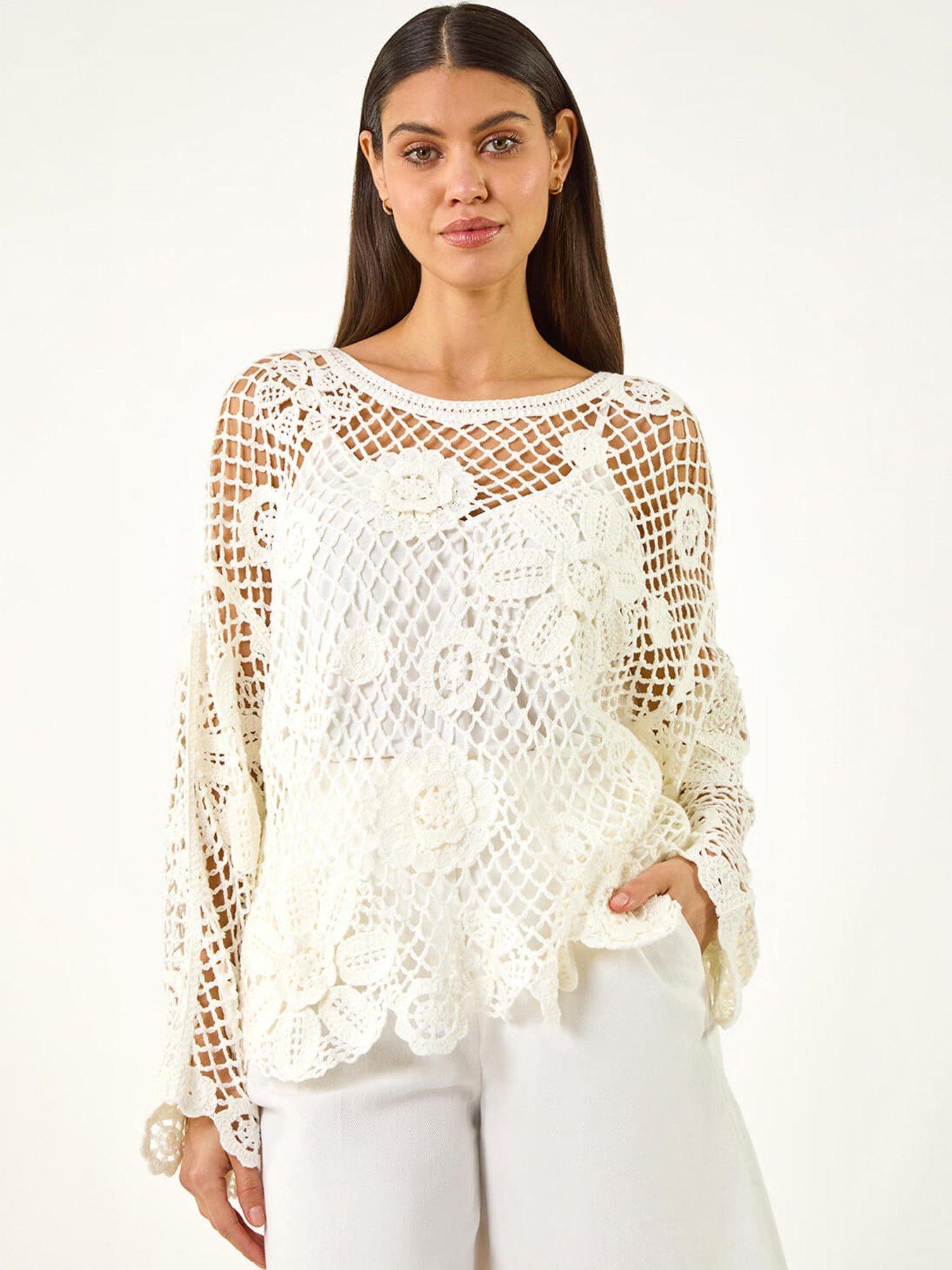 Roman Floral Open Crochet Knit Tunic