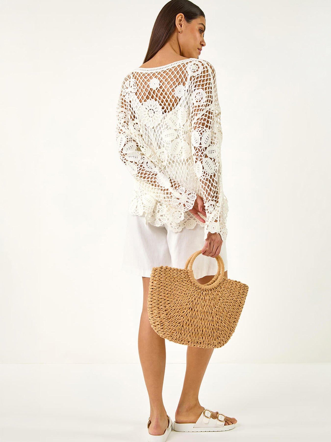 Image 2 of 5 of Roman Floral Open Crochet Knit Tunic