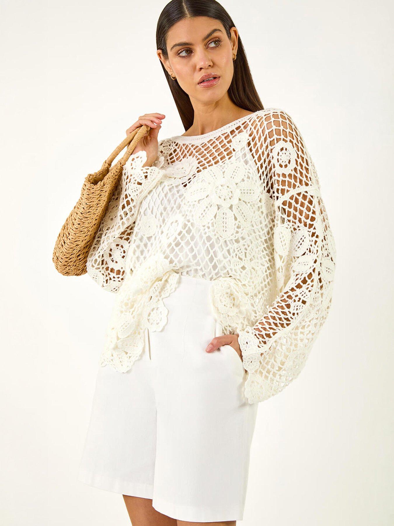 Image 4 of 5 of Roman Floral Open Crochet Knit Tunic