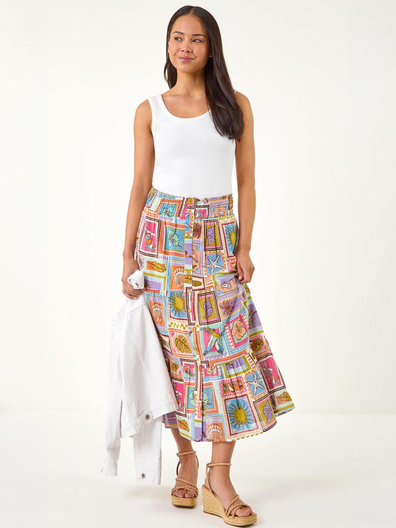 Roman Petite Patchwork Print Shirred Midi Skirt | Very