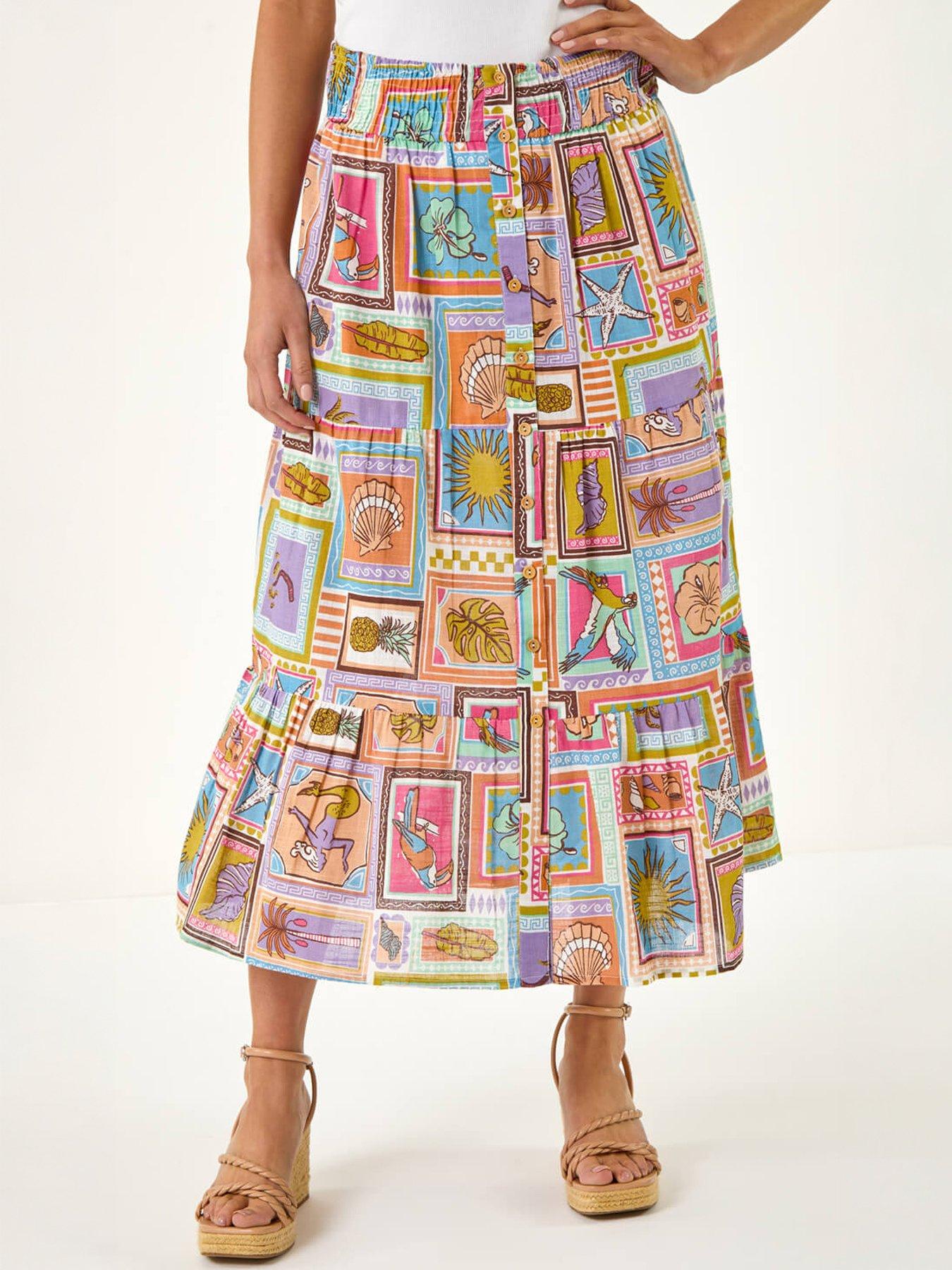 Roman Petite Patchwork Print Shirred Midi Skirt | Very