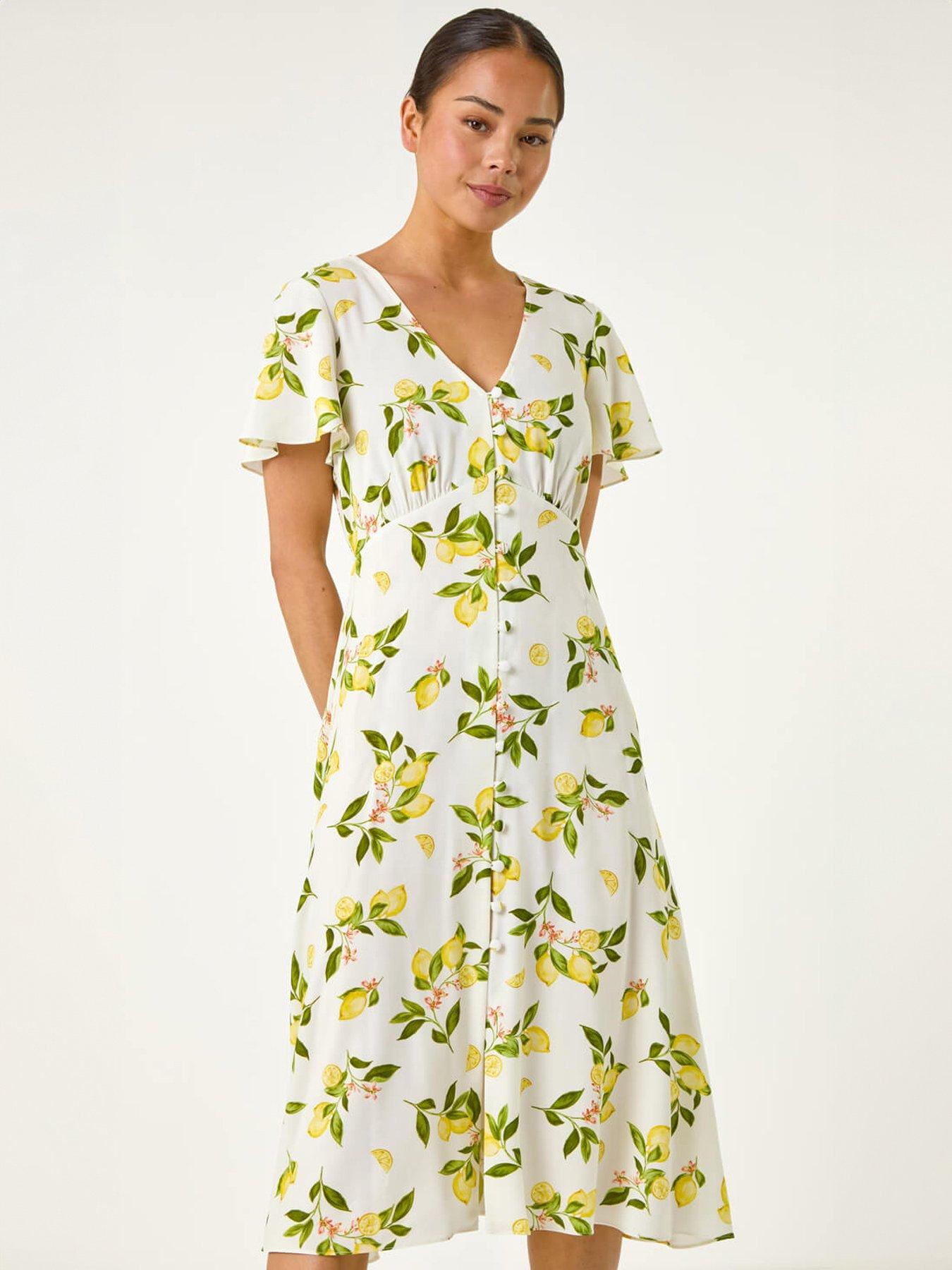Roman Petite Print Button Tea Dress