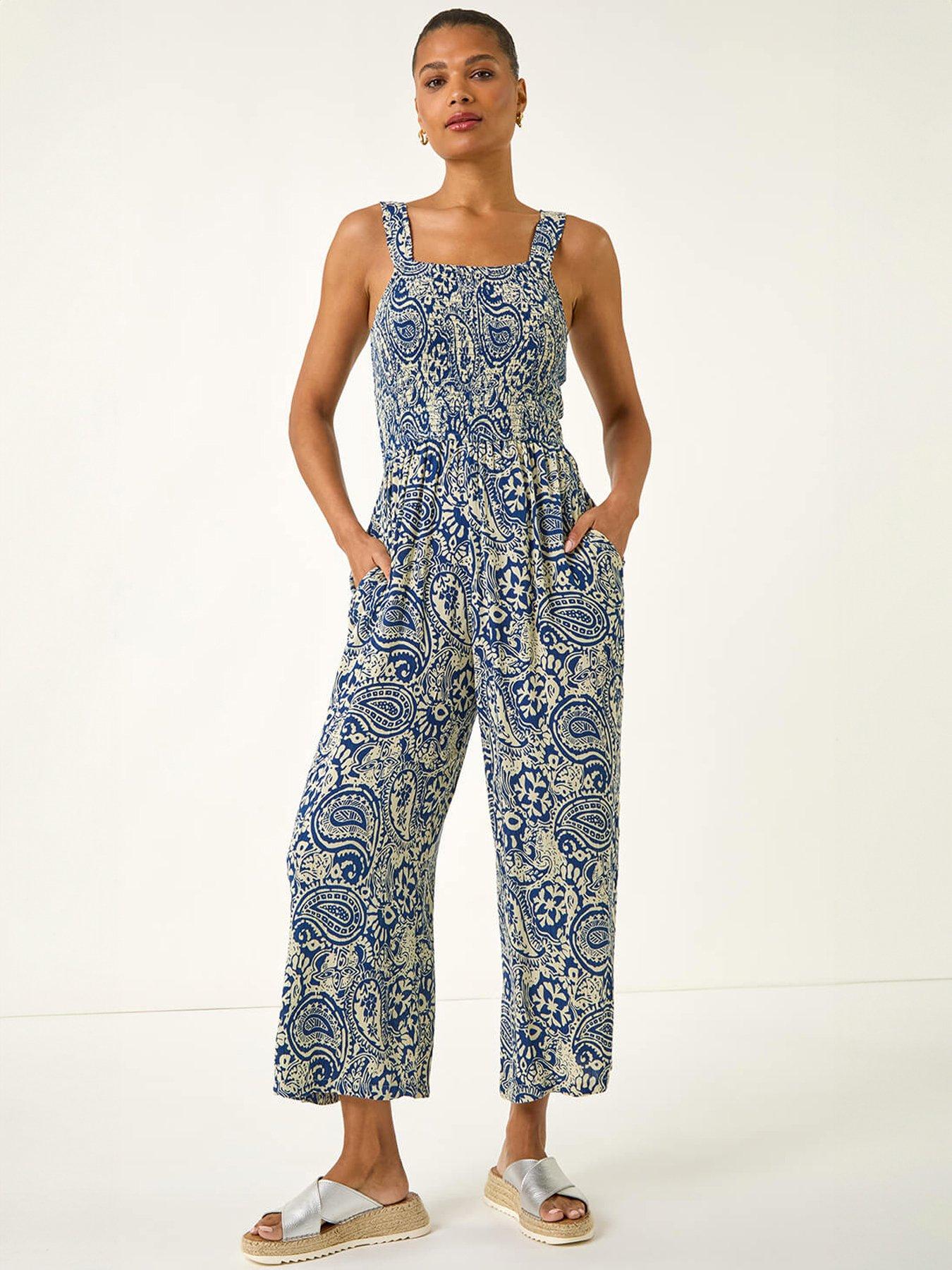 Image 1 of 5 of Roman Paisley Print Cropped Jumpsuit