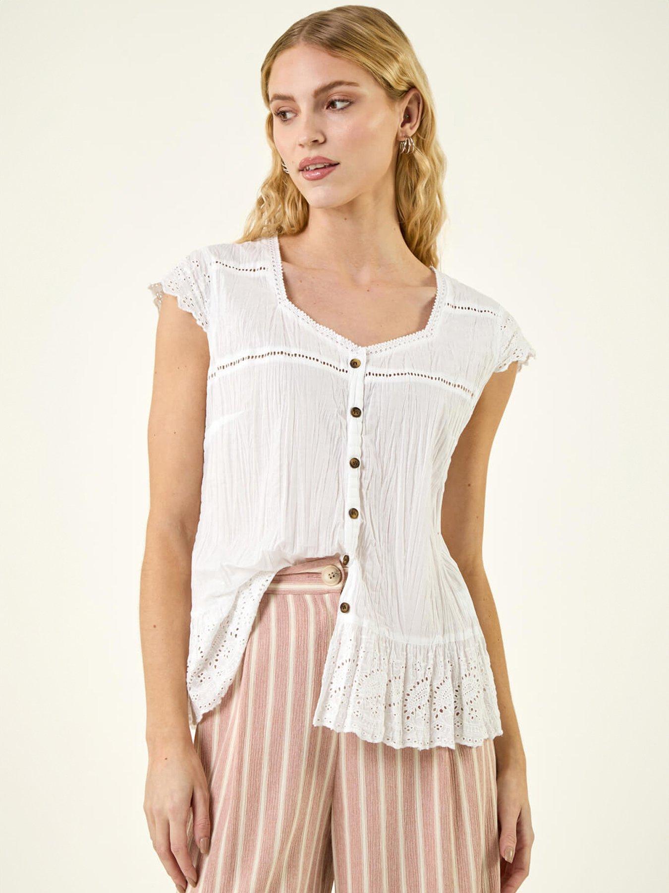 Roman Cotton Broderie Hem Blouse