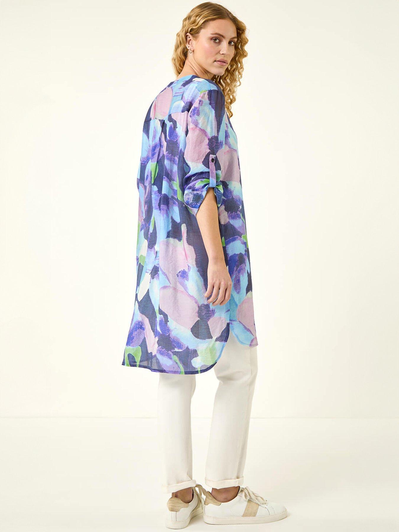 Image 2 of 5 of Roman Abstract Print Button Longline Blouse
