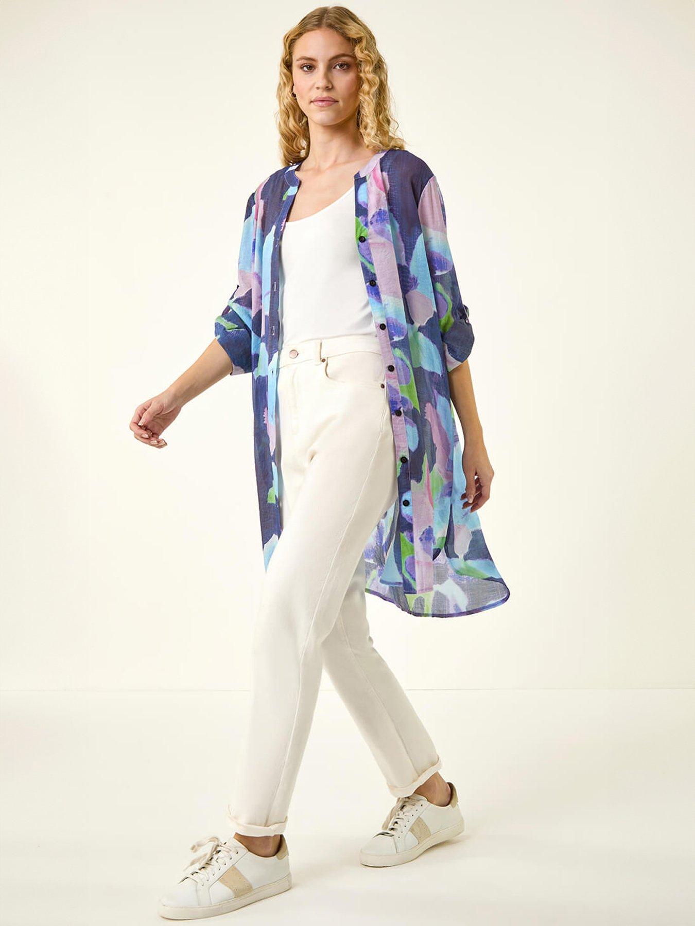 Image 3 of 5 of Roman Abstract Print Button Longline Blouse