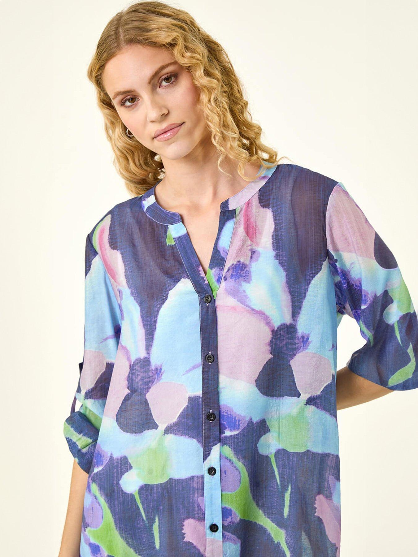 Image 4 of 5 of Roman Abstract Print Button Longline Blouse