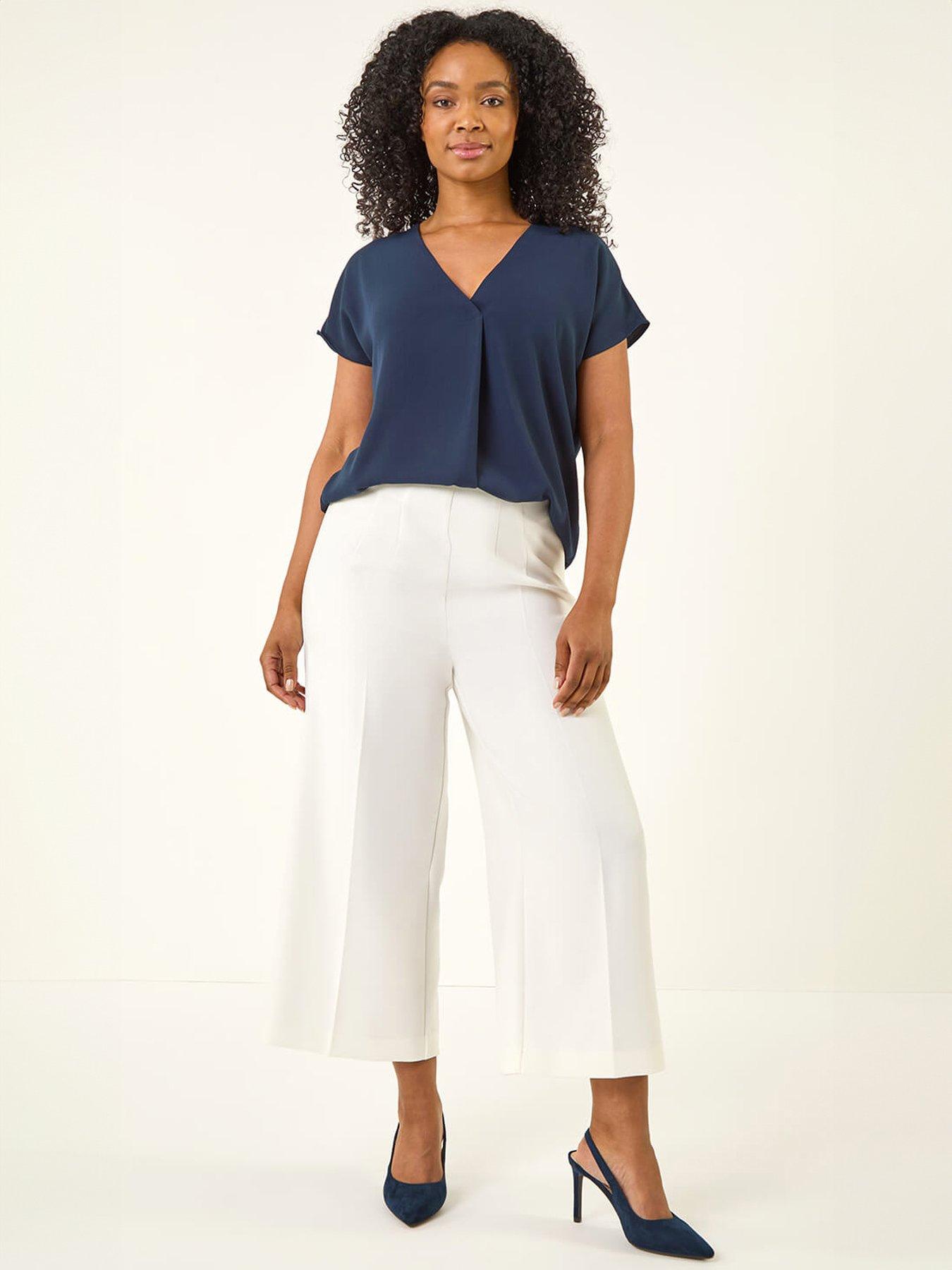 Image 3 of 5 of Roman Petite Cropped Wide Leg Stretch Trouser