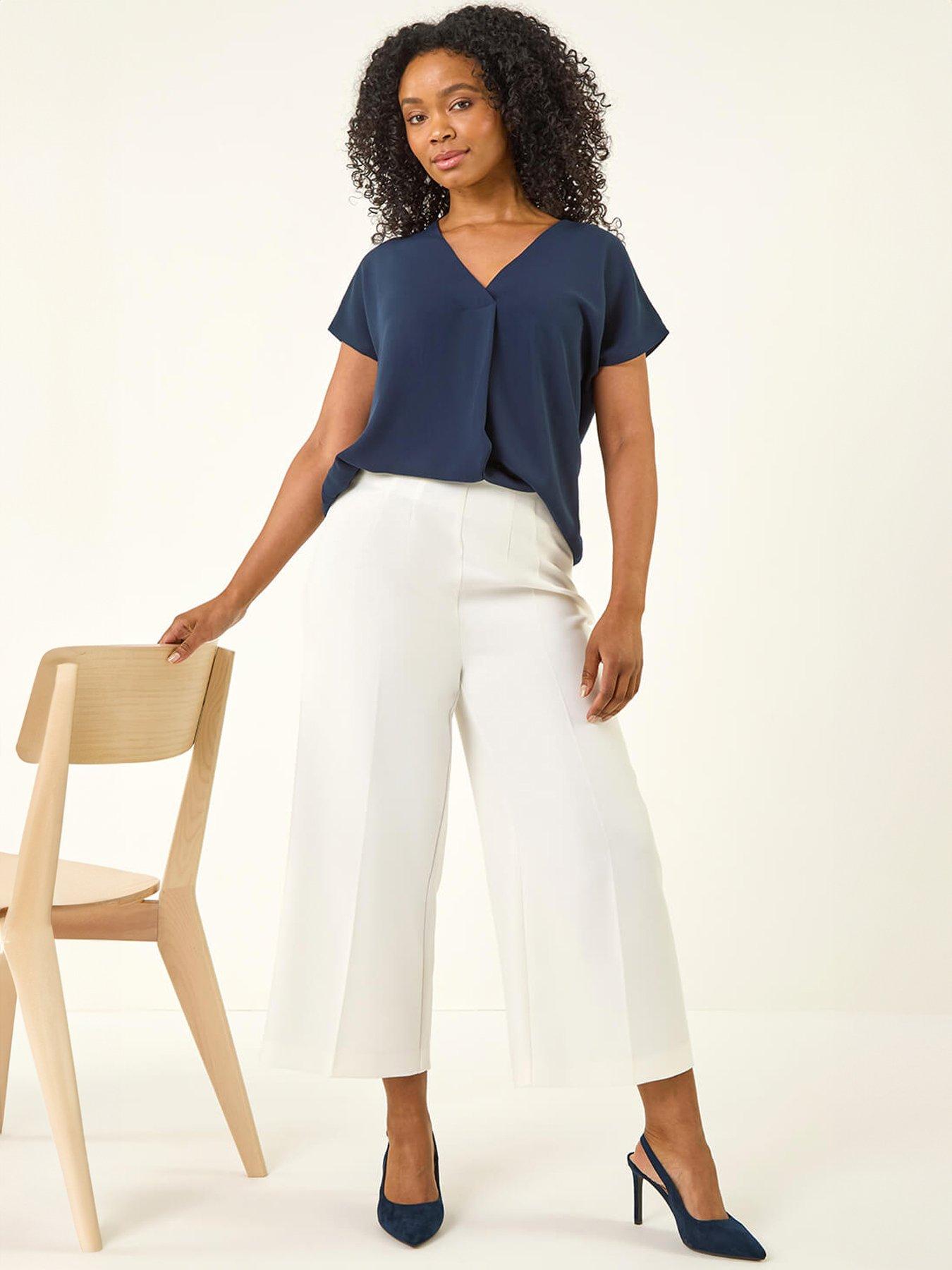 Image 4 of 5 of Roman Petite Cropped Wide Leg Stretch Trouser