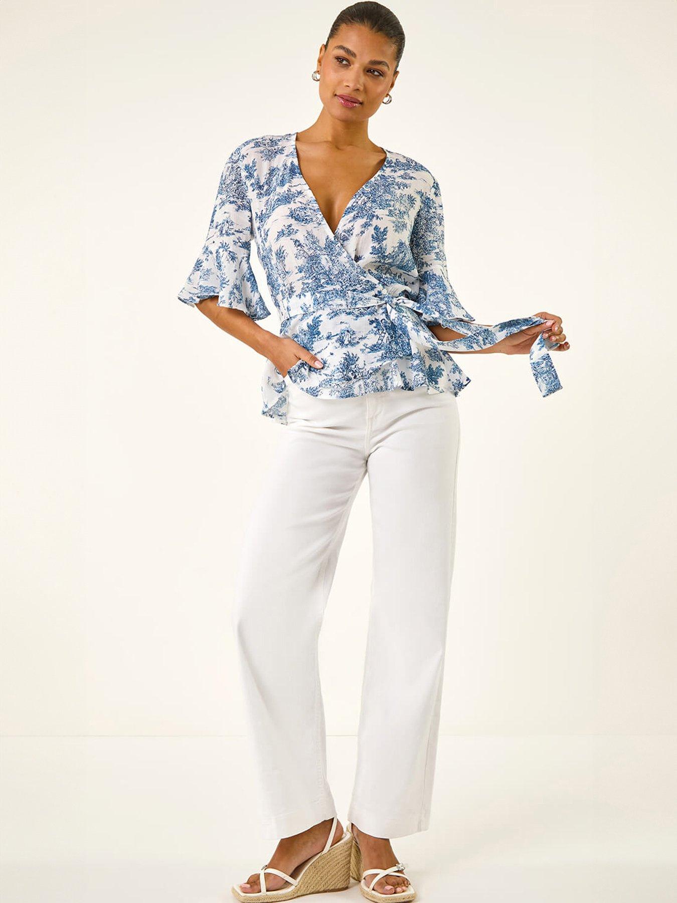 Image 3 of 5 of Roman Floral Frill Wrap Top