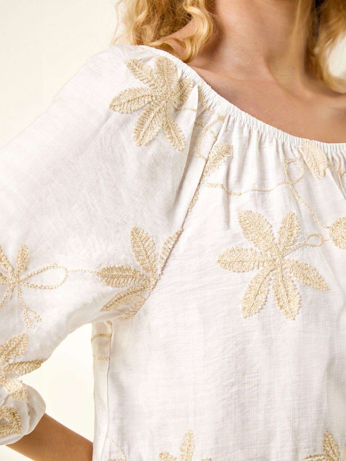 Image 4 of 5 of Roman Floral Embellished Bardot Top