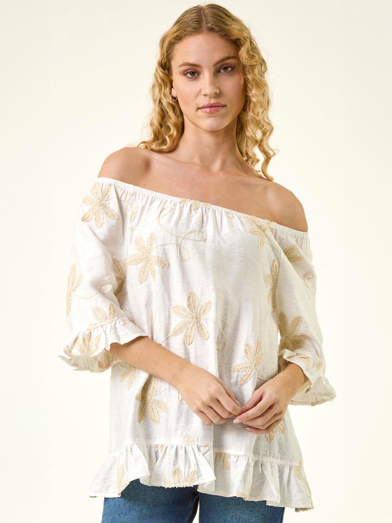 Image 5 of 5 of Roman Floral Embellished Bardot Top