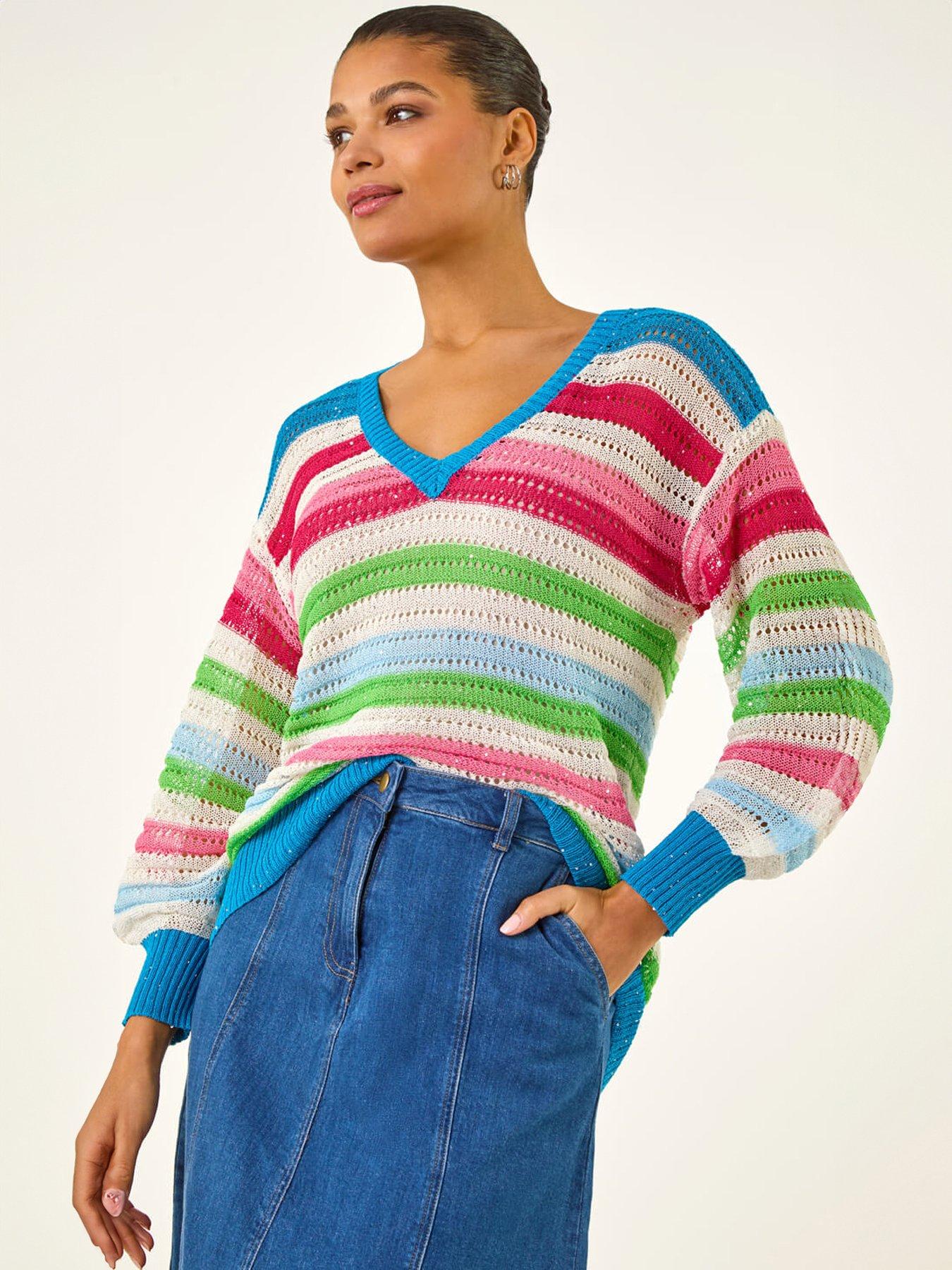 Image 1 of 5 of Roman Stripe V-Neck Knit Jumper