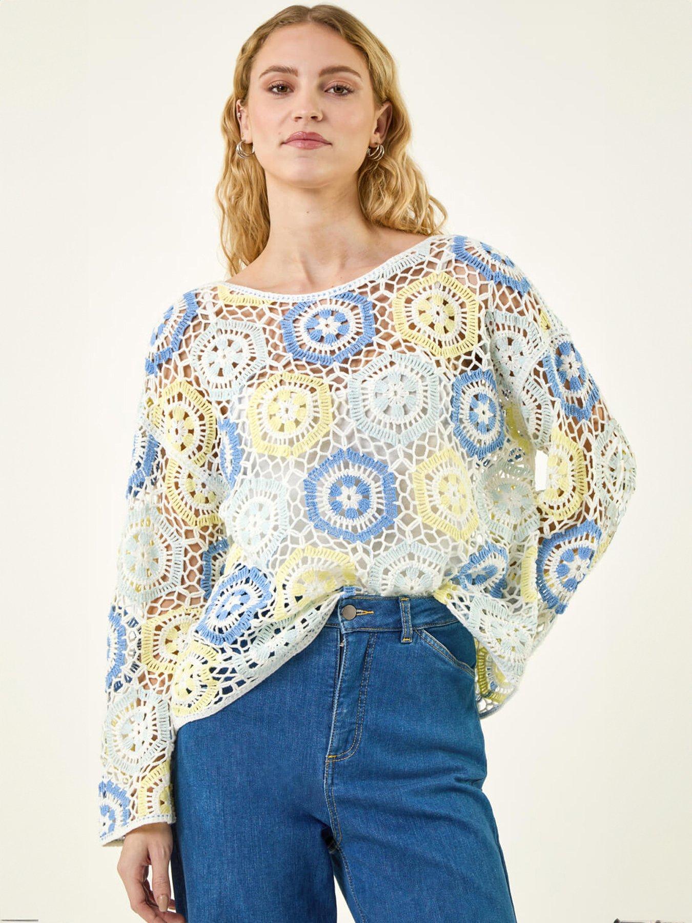 Roman Floral Crochet Knit Top