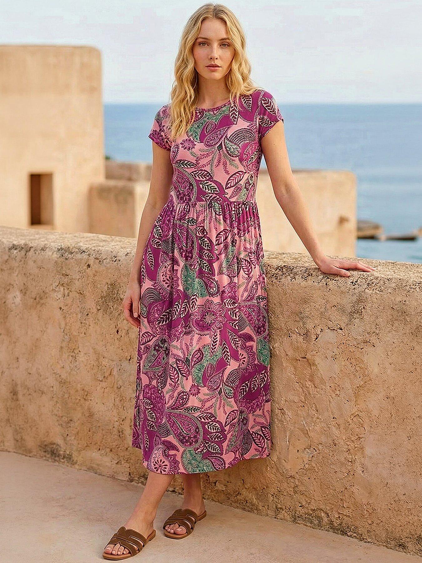 Roman Paisley Print Short Sleeve Midi Dress