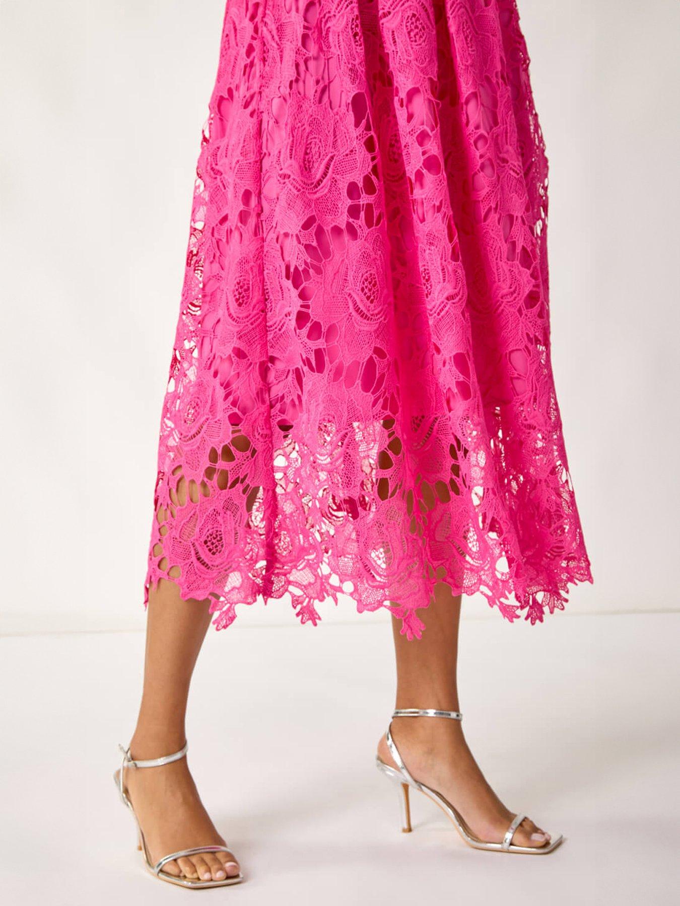crochet lace v-neck flutter short sleeve midi dress Women's Short-Sleeve V-Neck Midi Dress – RW&CO main image 0
