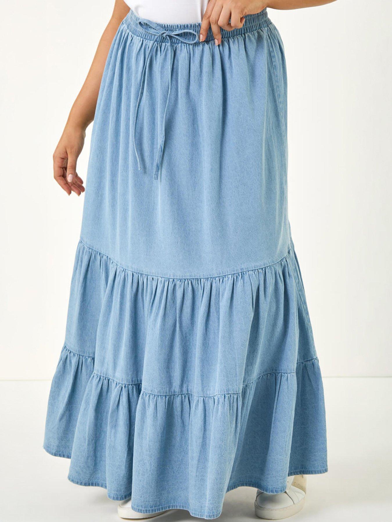 Roman Curve Tiered Woven Maxi Skirt
