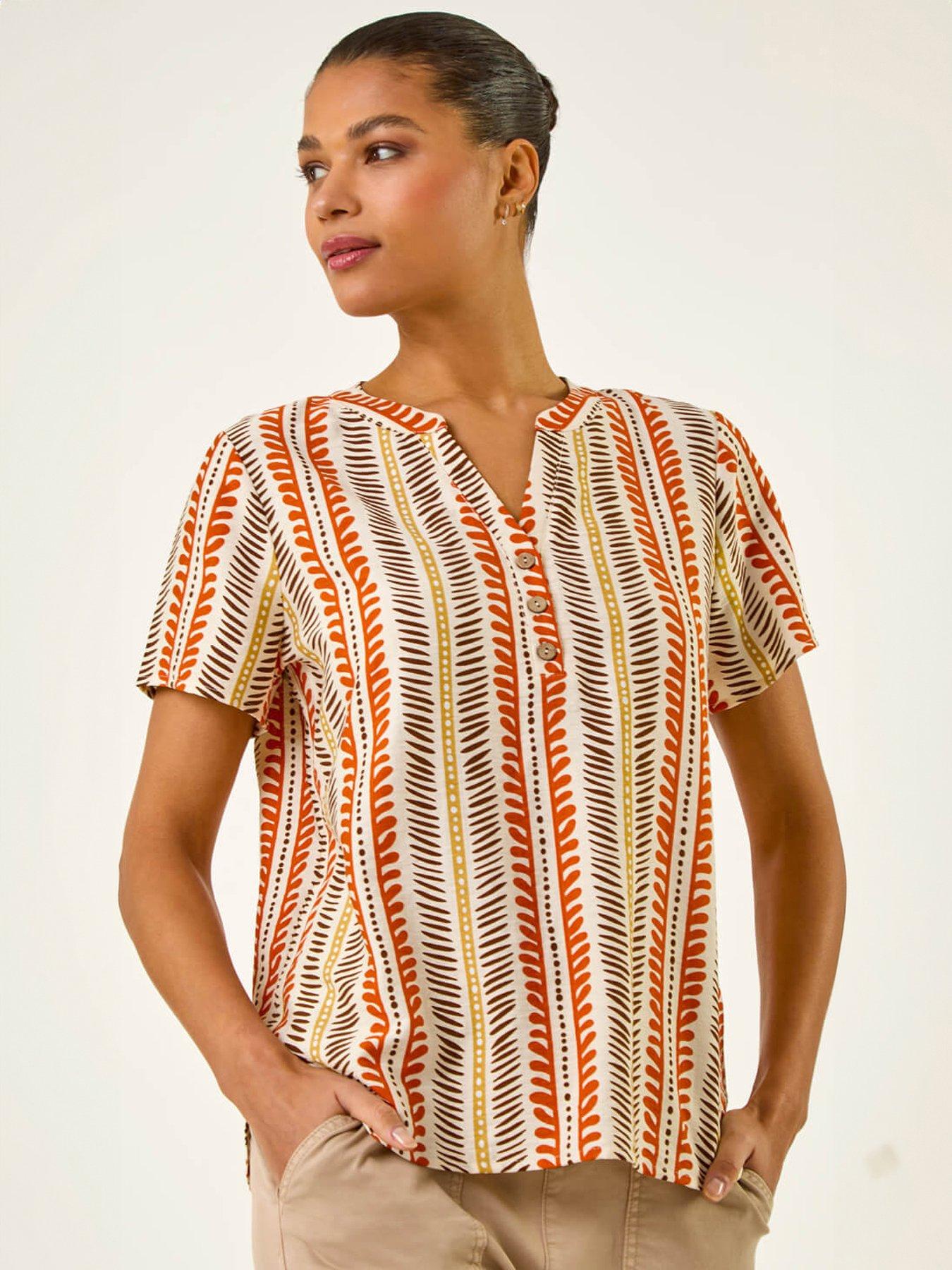 Image 1 of 5 of Roman Abstract Stripe Print Top