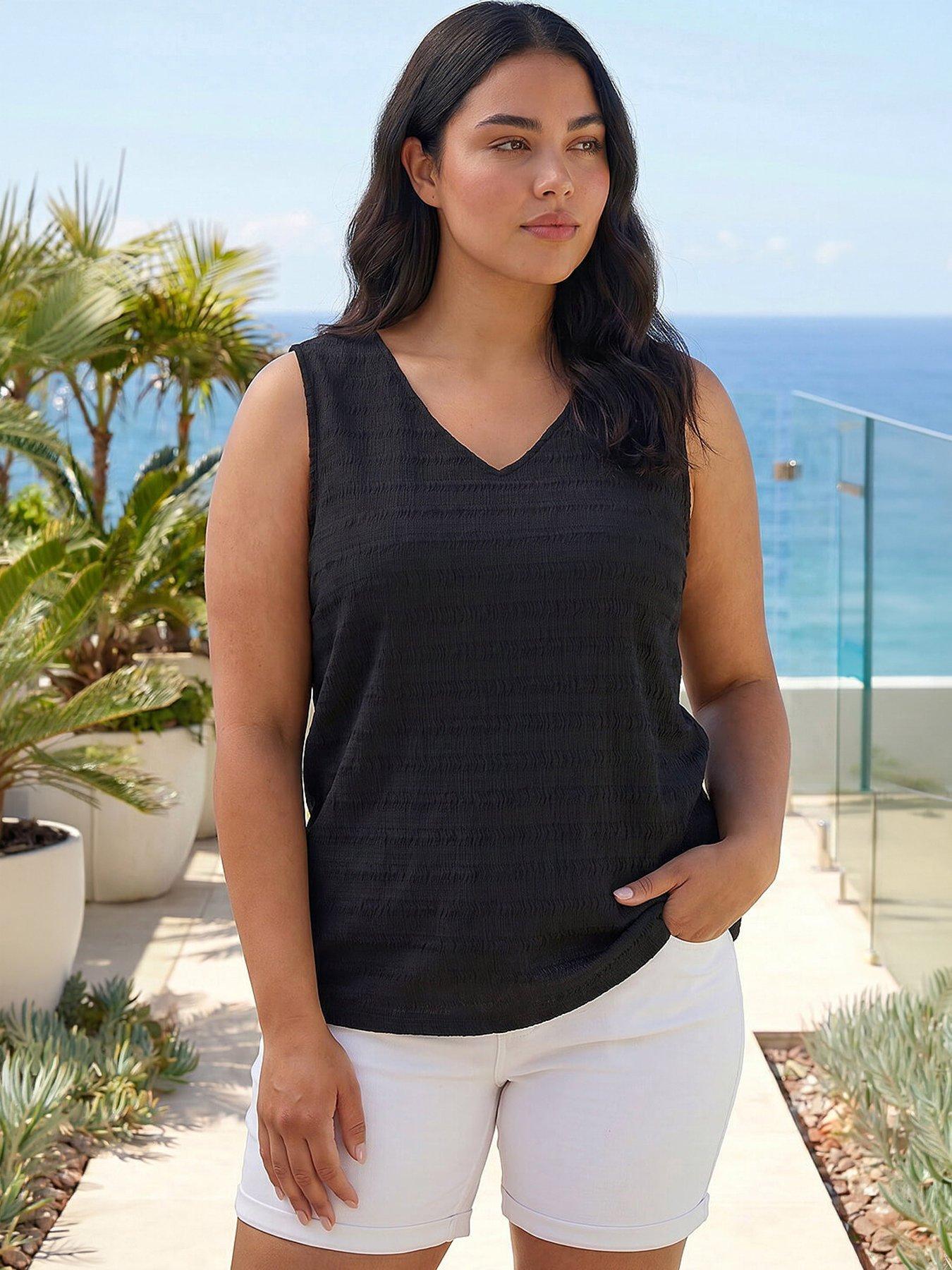 Roman Curve Stripe Textured Vest Top - Black
