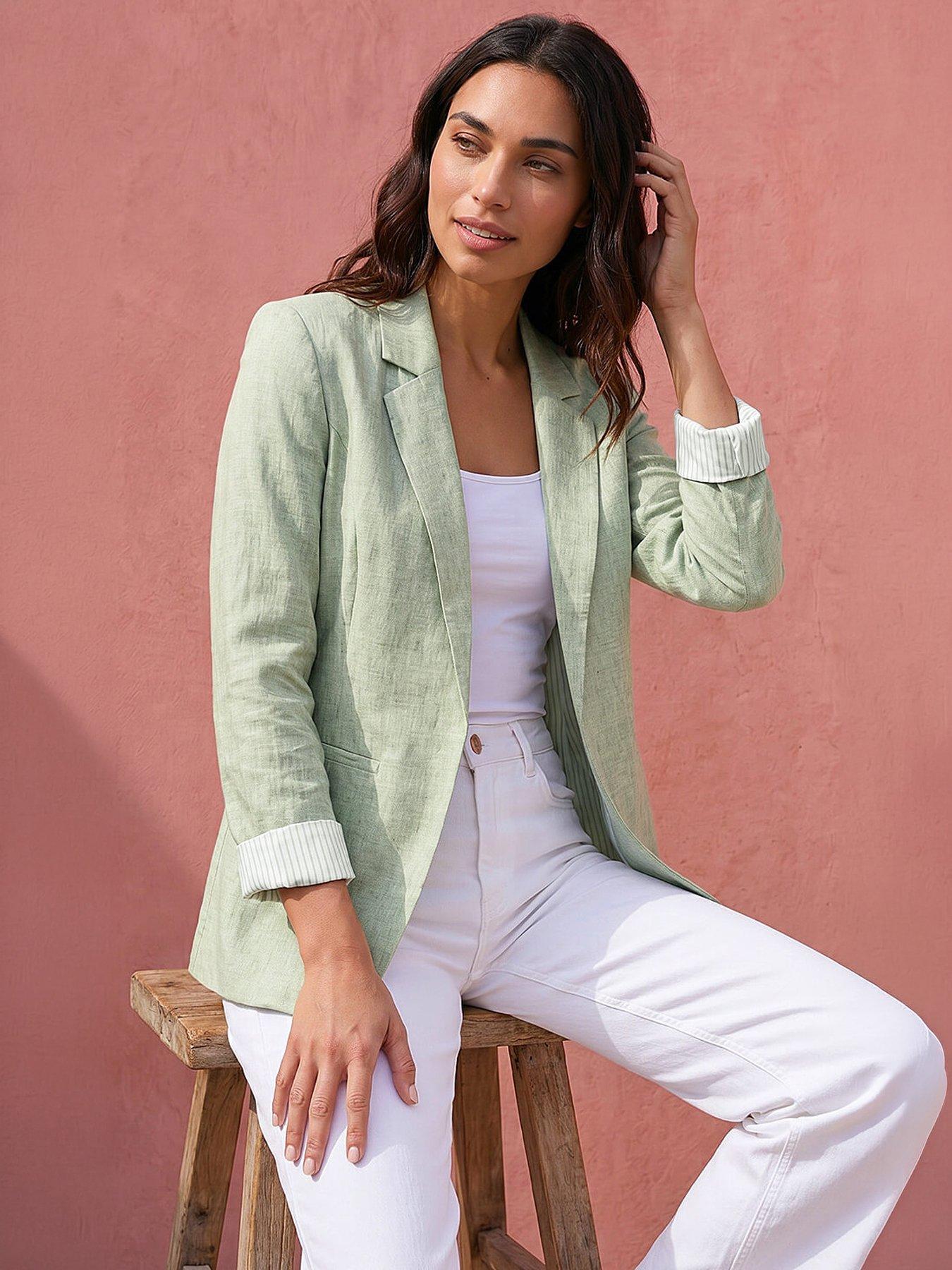 Roman Textured Light Weight Blazer, Green, Size 18, Women