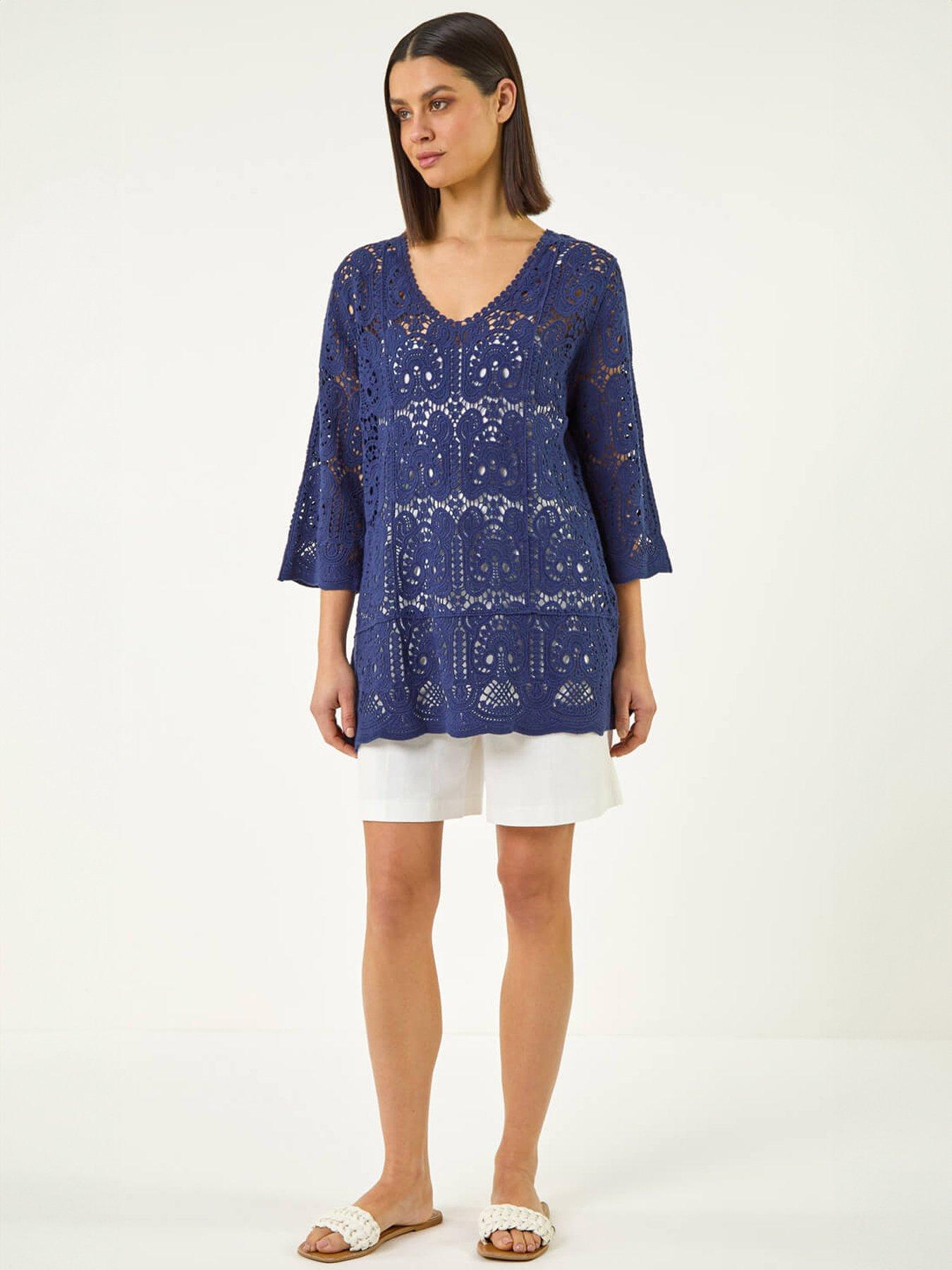 Image 3 of 5 of Roman Cotton Crochet Tunic Top