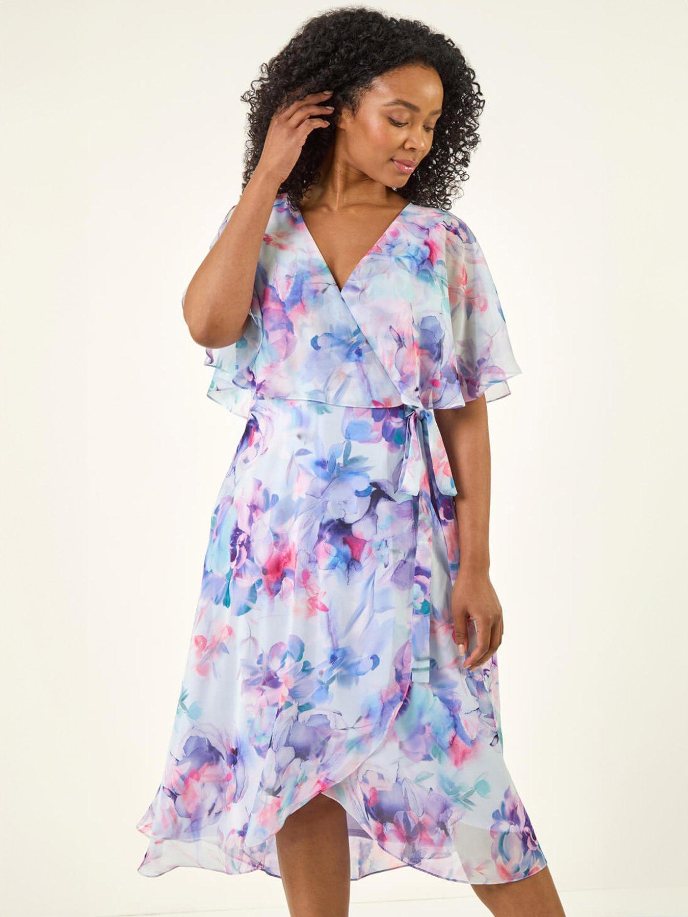 Roman Petite Floral Tie Front Cape Dress