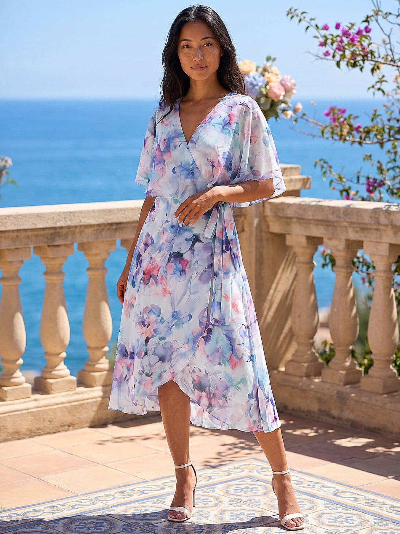 Roman Petite Floral Tie Front Cape Dress