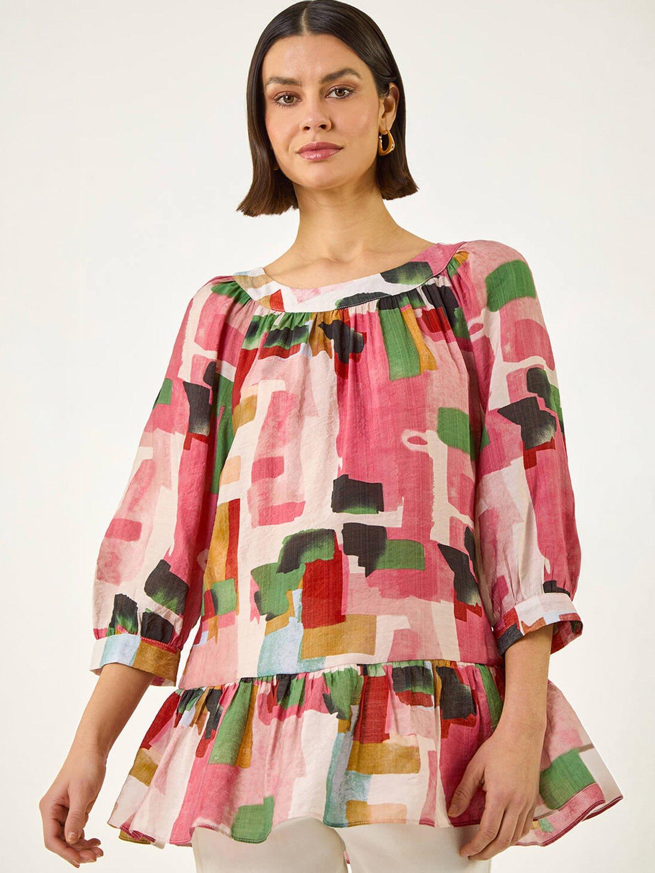 Roman Abstract Print Tunic, Pink, Size 18, Women