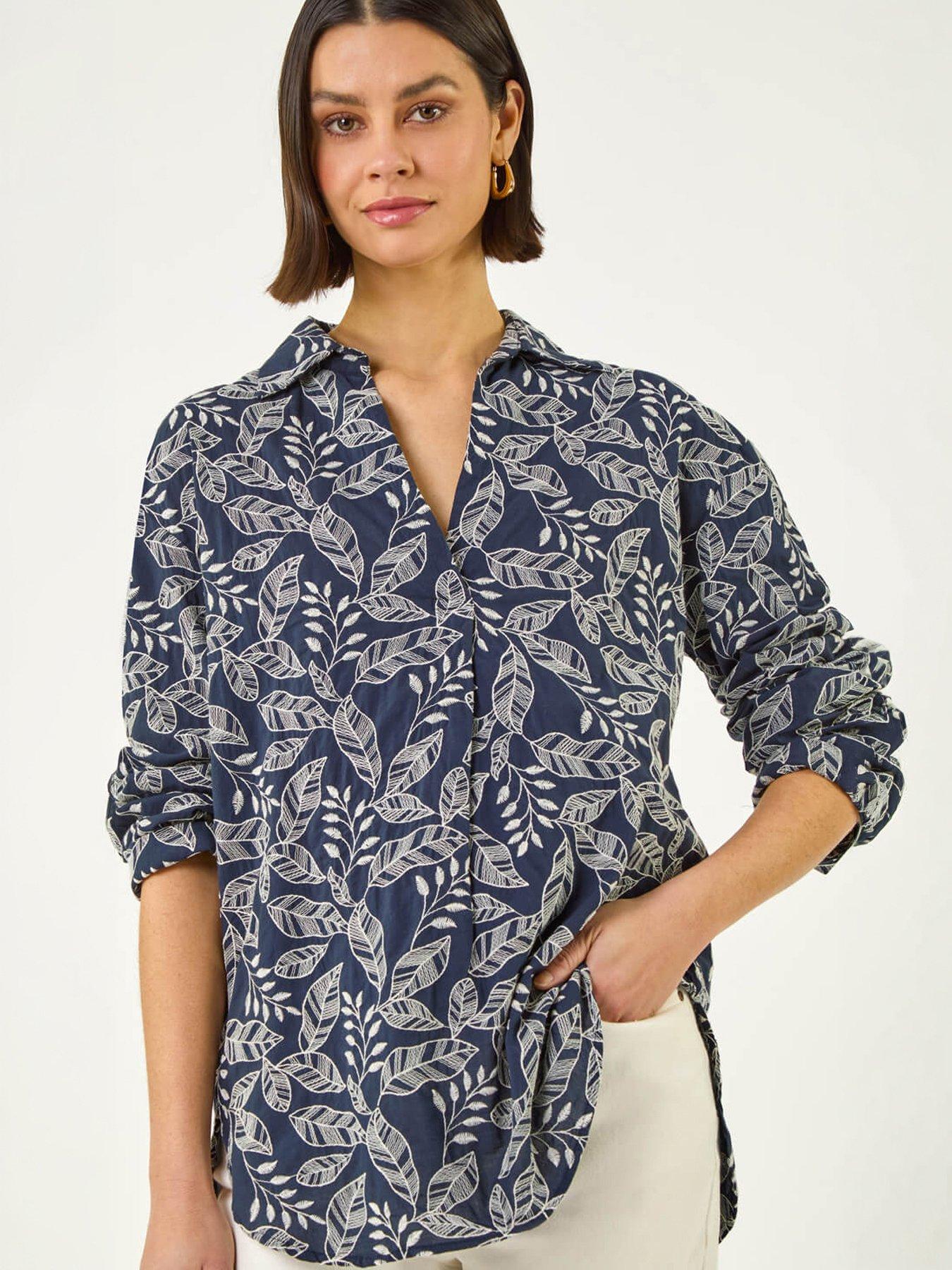 Image 1 of 5 of Roman Leaf Embroidered Collared Top