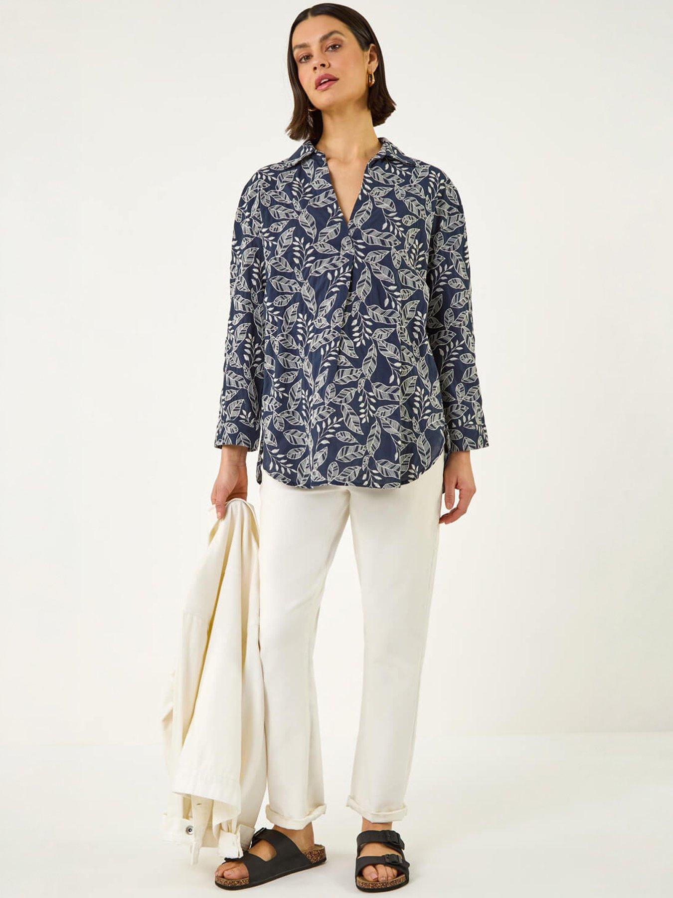 Image 5 of 5 of Roman Leaf Embroidered Collared Top