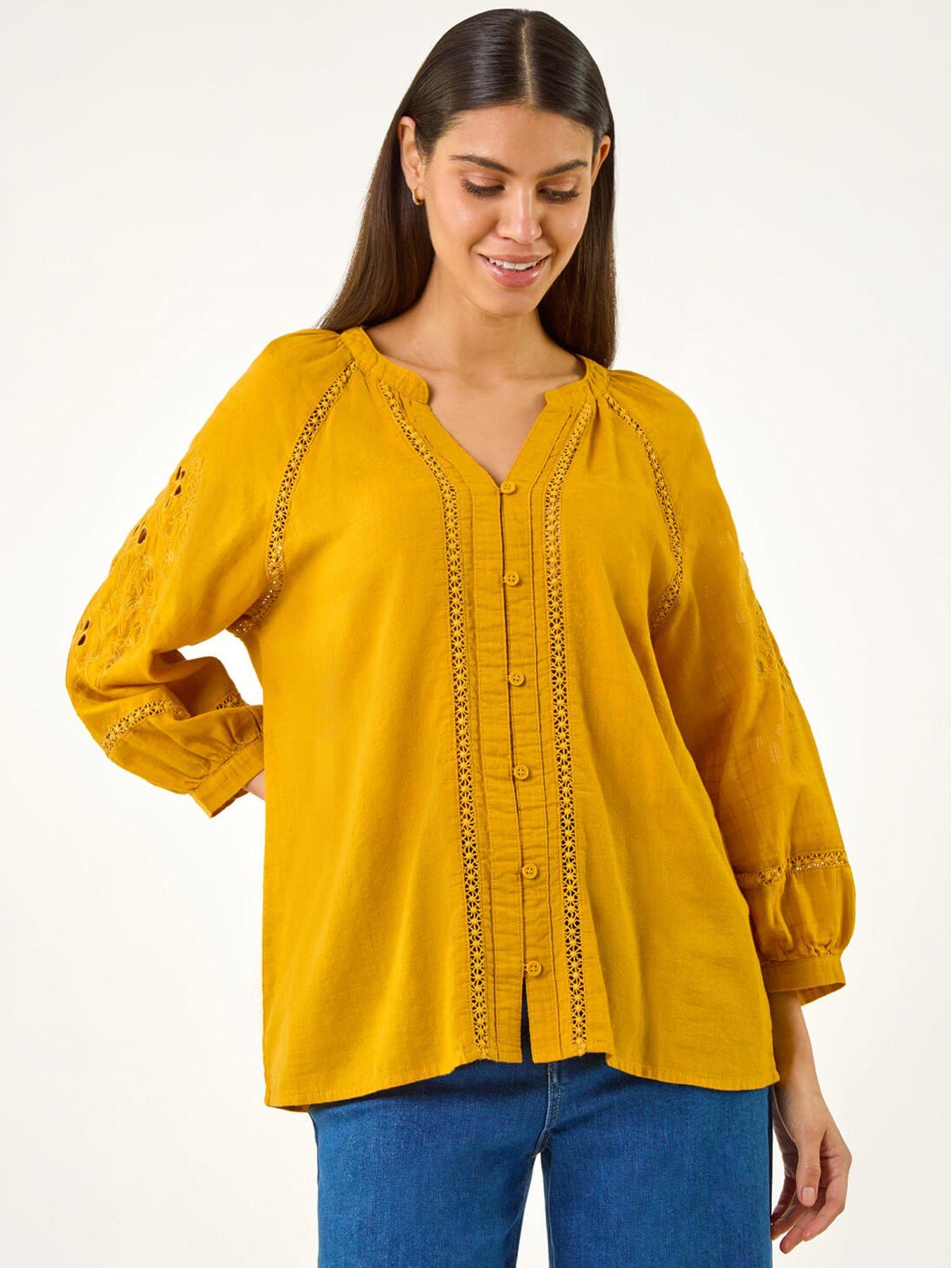 Image 3 of 5 of Roman Embroidered Cotton Sleeve Blouse