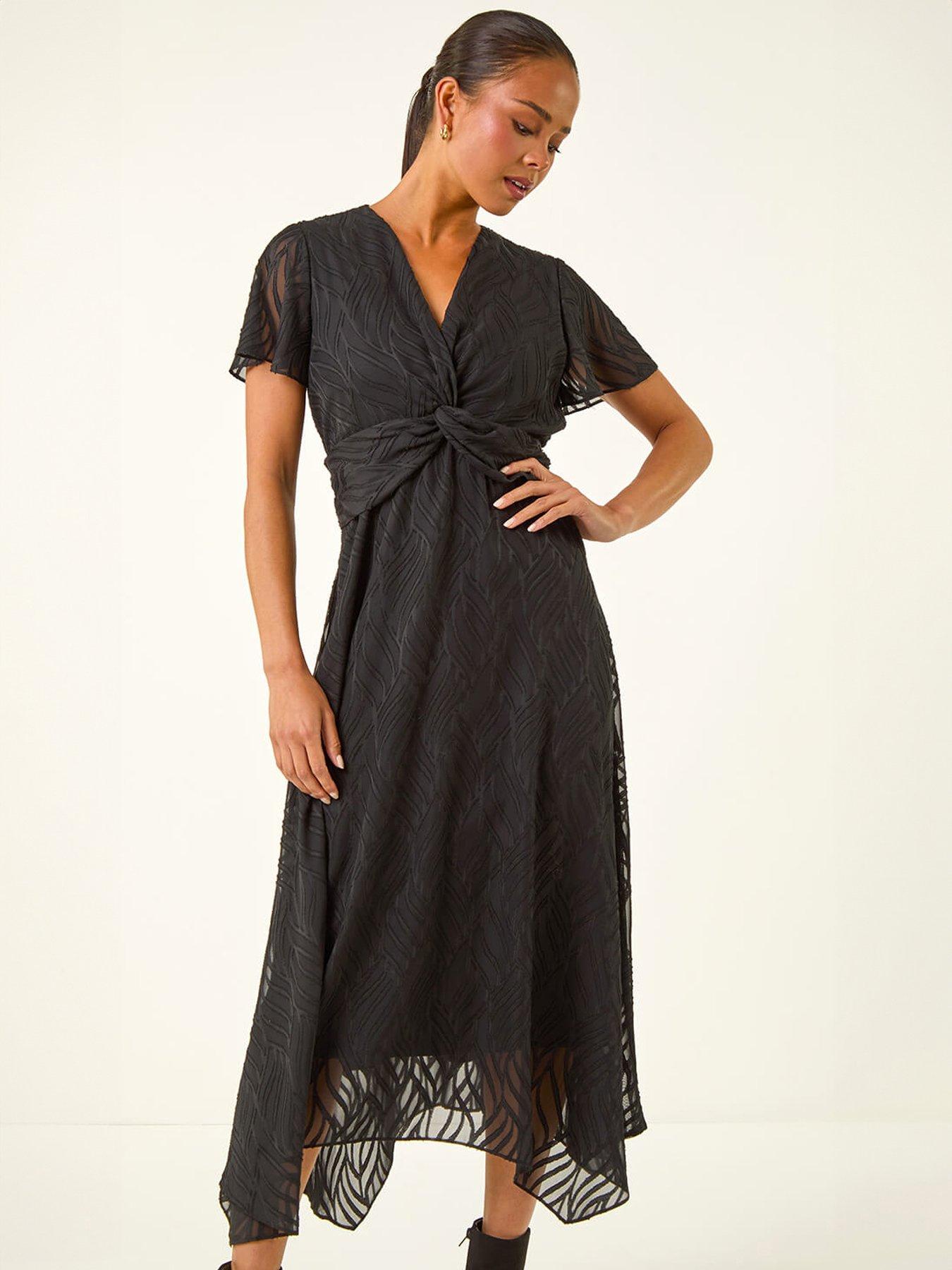 Roman Petite Front Twist Jacquard Dress