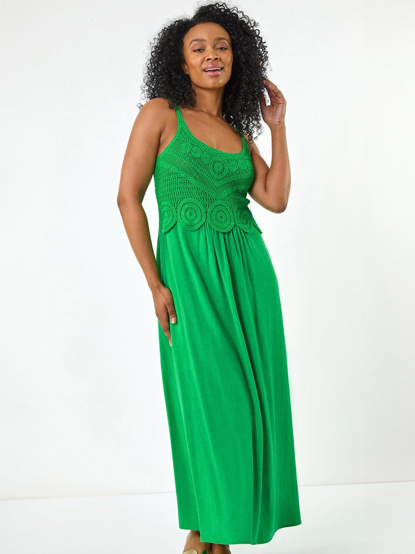 Roman Petite Crochet Contrast Midi Dress