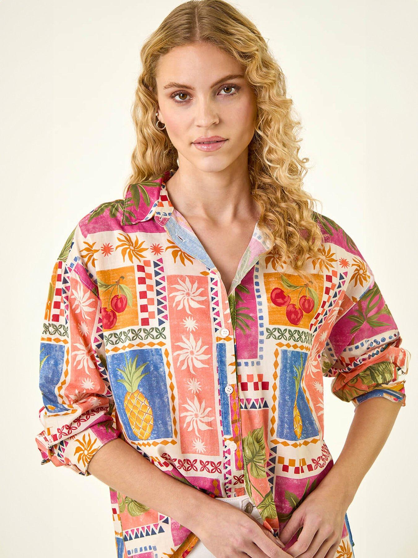 Image 4 of 5 of Roman Tropical Print Cotton Shirt