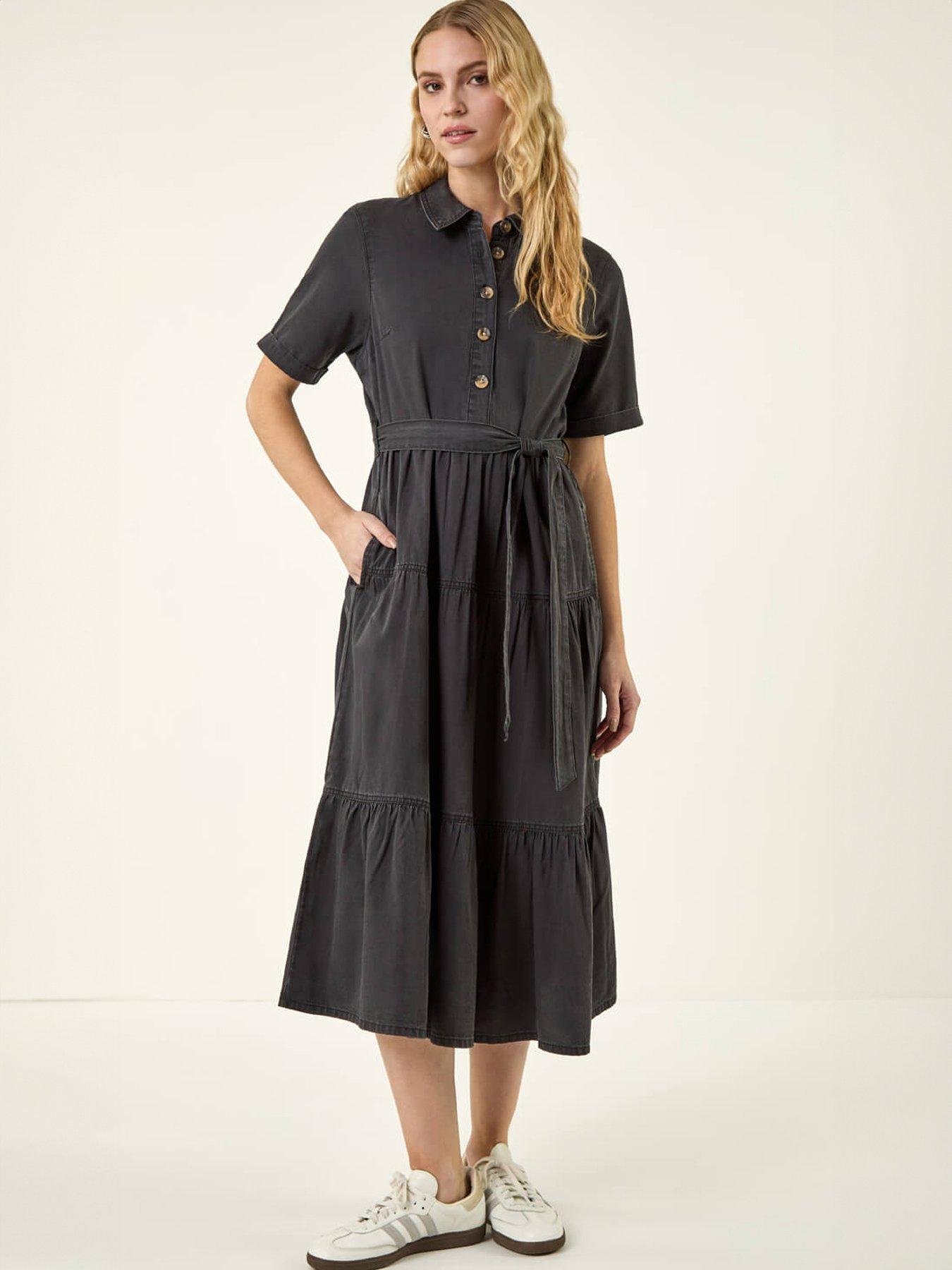 Image 1 of 5 of Roman Button Detail Tiered Midi Dress