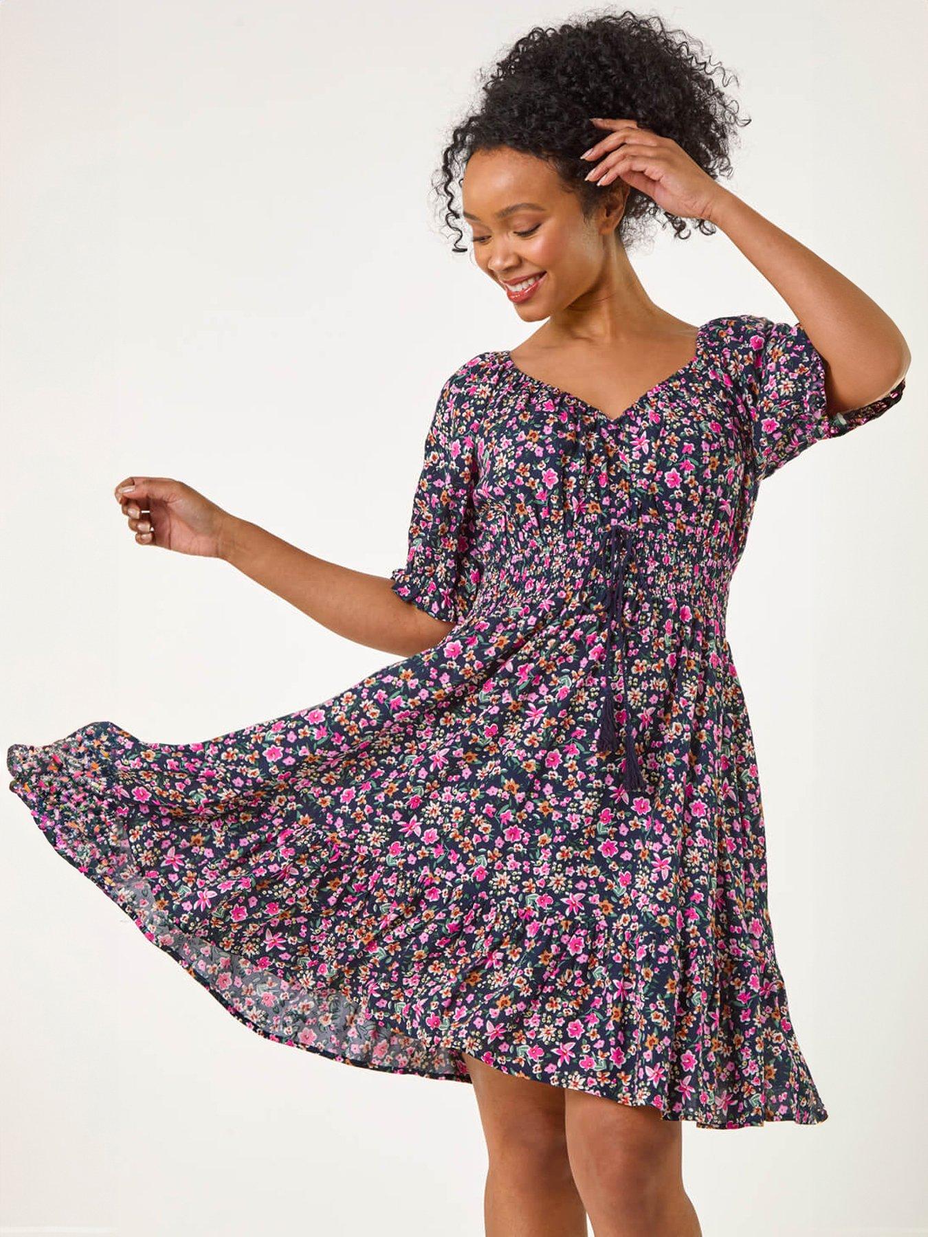 Roman Petite Ditsy Floral Print Frill Dress
