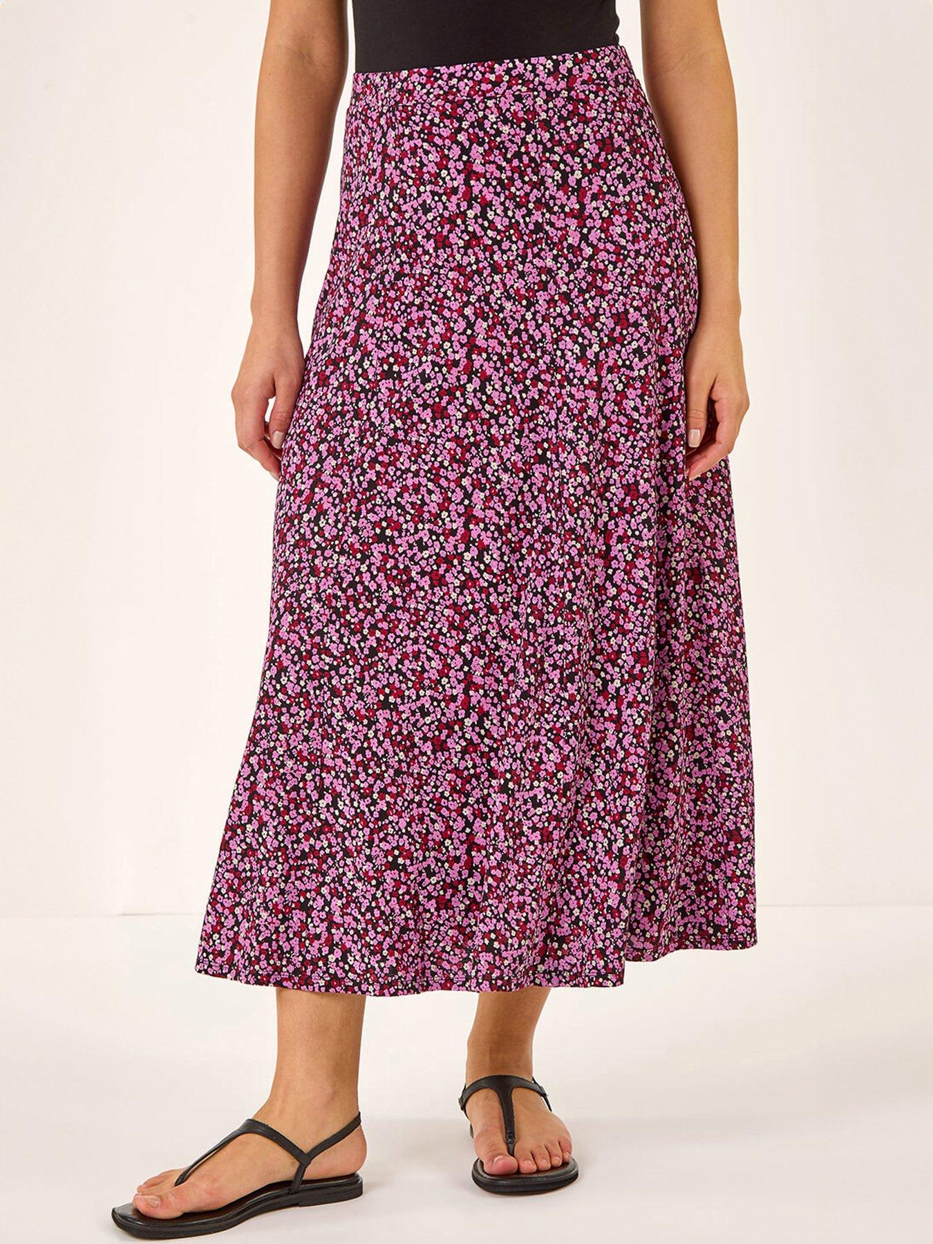 Roman Ditsy Floral Print Stretch Midi Skirt