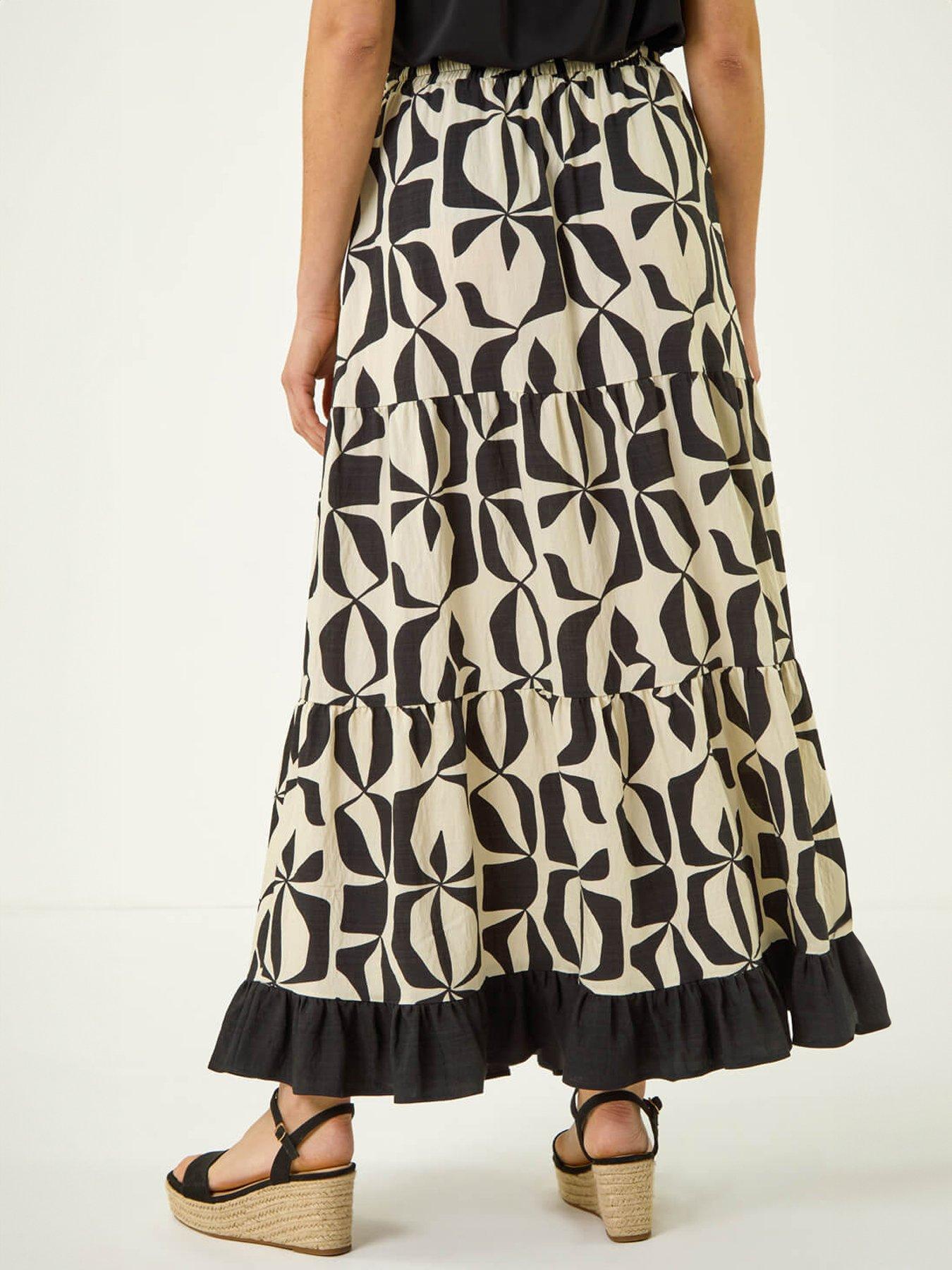 Image 2 of 5 of Roman Mono Print Tiered Maxi Skirt